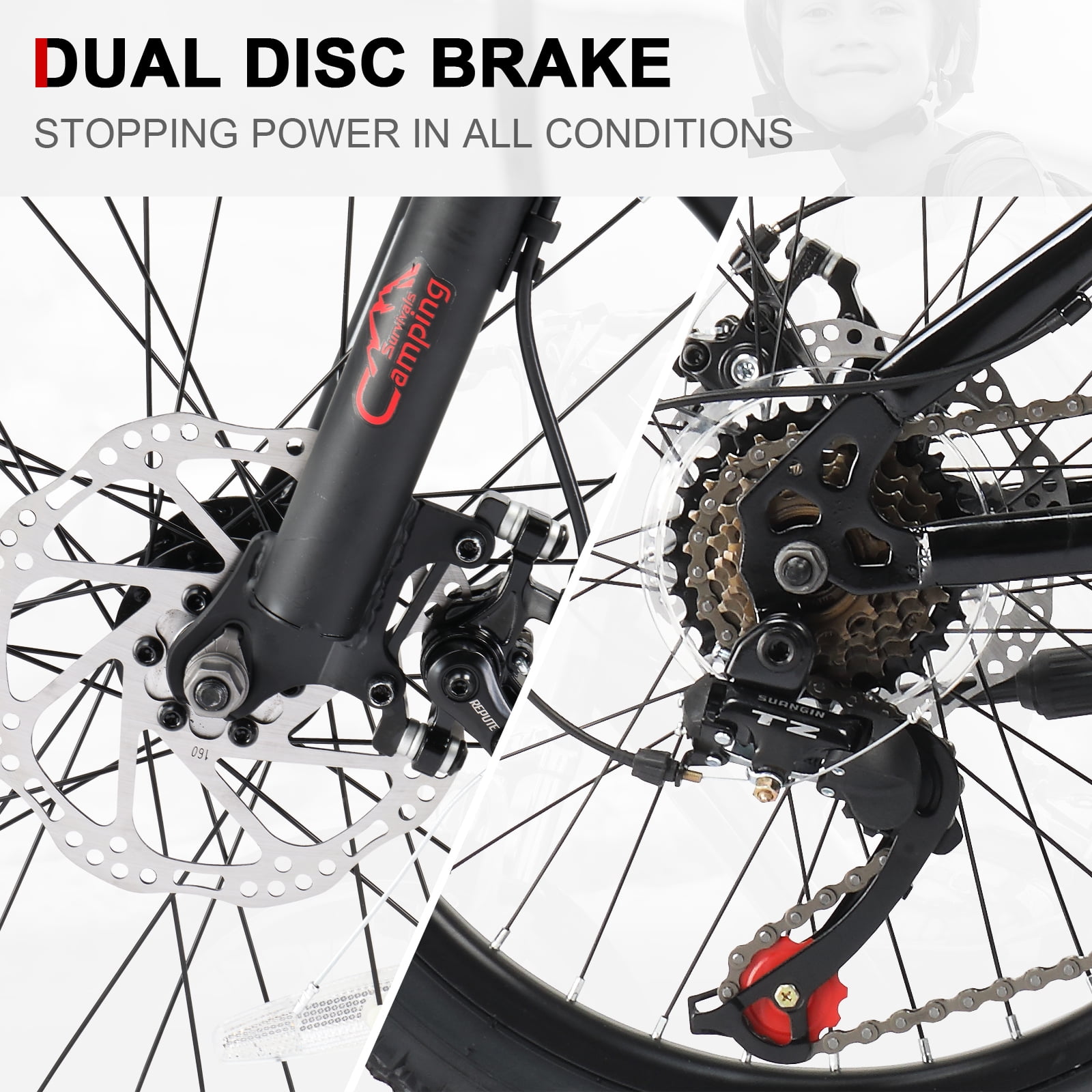 UBesGoo 7-Speed Mountain Bike, All-Terrain Bicycle with Dual Disc Brakes and Suspension (Black Red, 20 in) n0rhc
