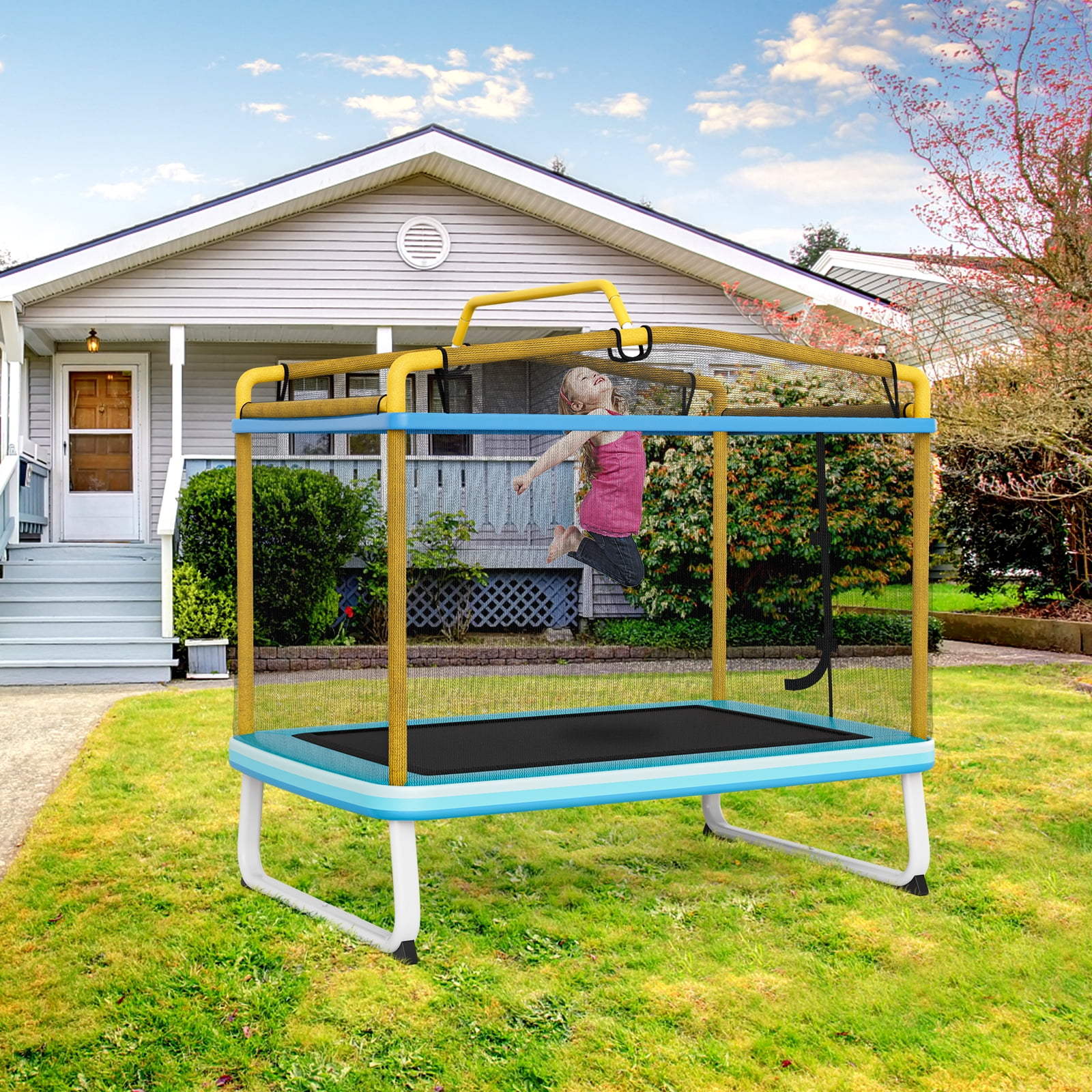 Topbuy 3-in-1 Kids Trampoline with Swing and Horizontal Bar (Yellow, 6 ft) gmhyd