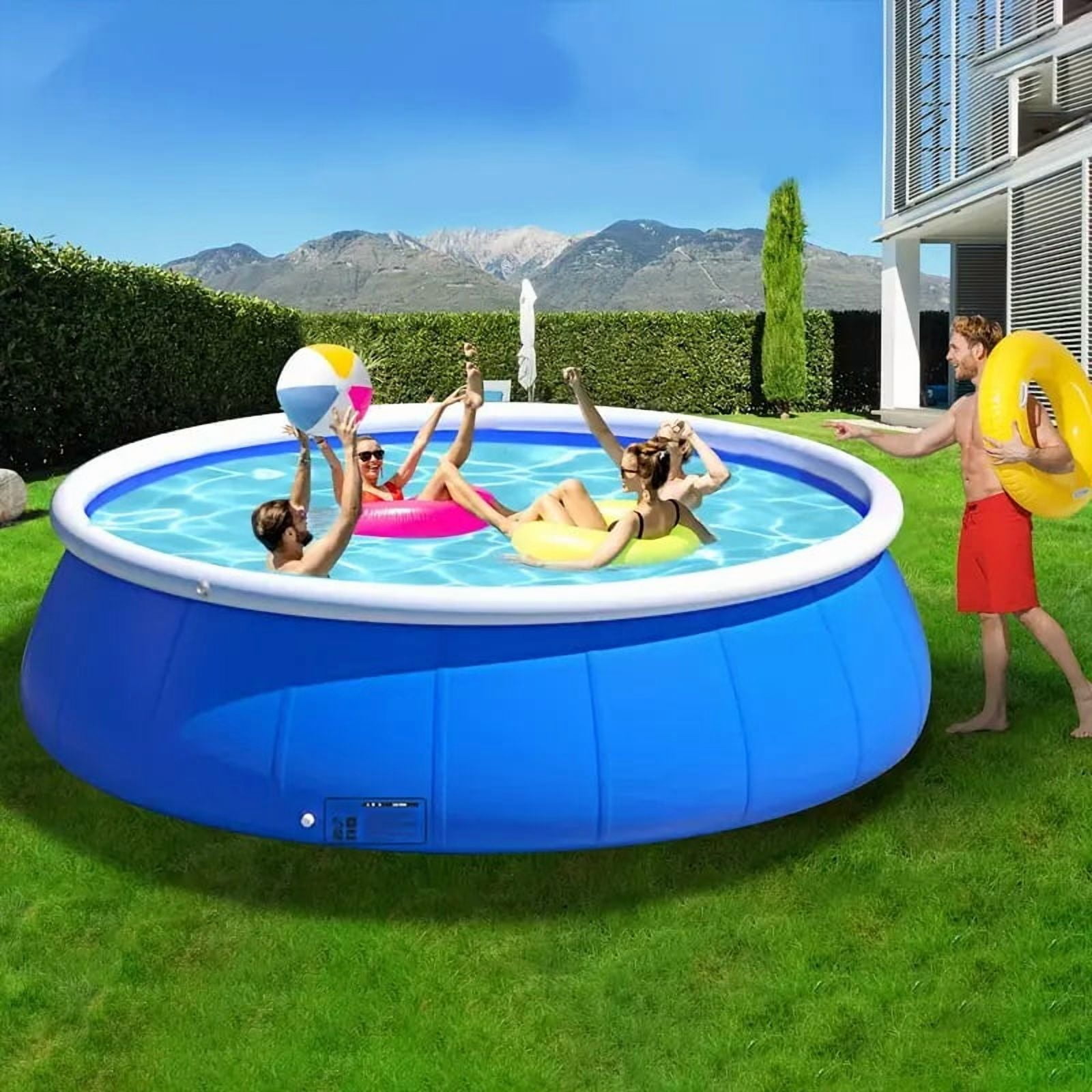 Olurrisa Inflatable Swimming Pool, Round Family Pool with Coil Mesh Design (Blue, 12 ft) 7h899