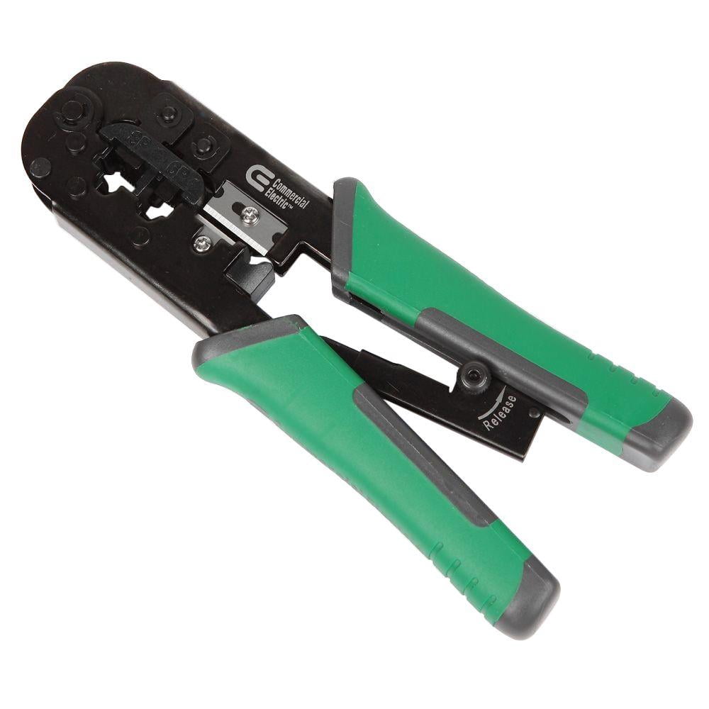Commercial Electric Ratchet Modular Plug Crimper for RJ-45 RJ-11 RJ-12 Cables (1 Pack) esz0d
