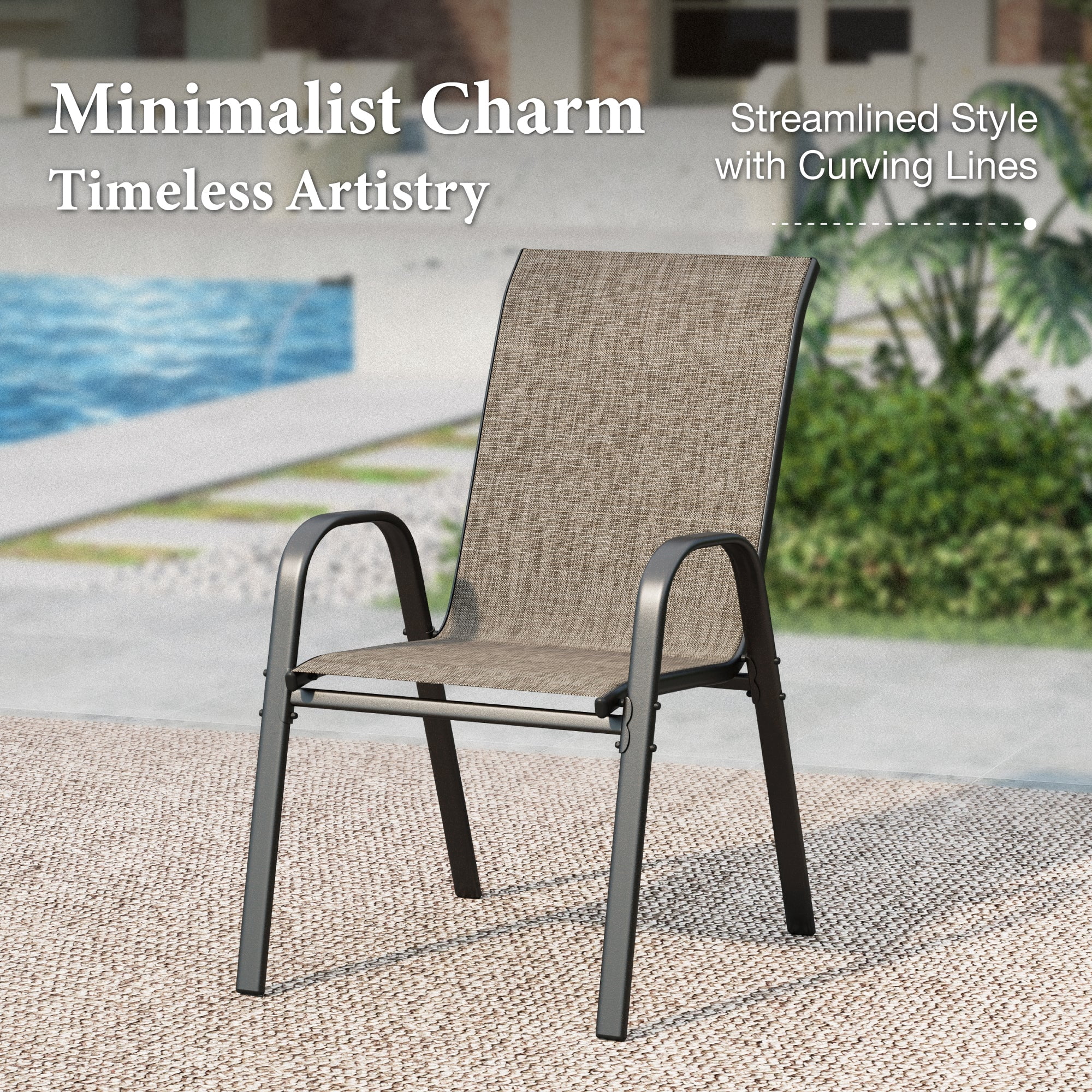 Summit Living 5-Piece Outdoor Patio Dining Set, Stackable Textilene Chairs and Metal Square Table with Marble Tabletop (Black, 350 lb Capacity) 51psz