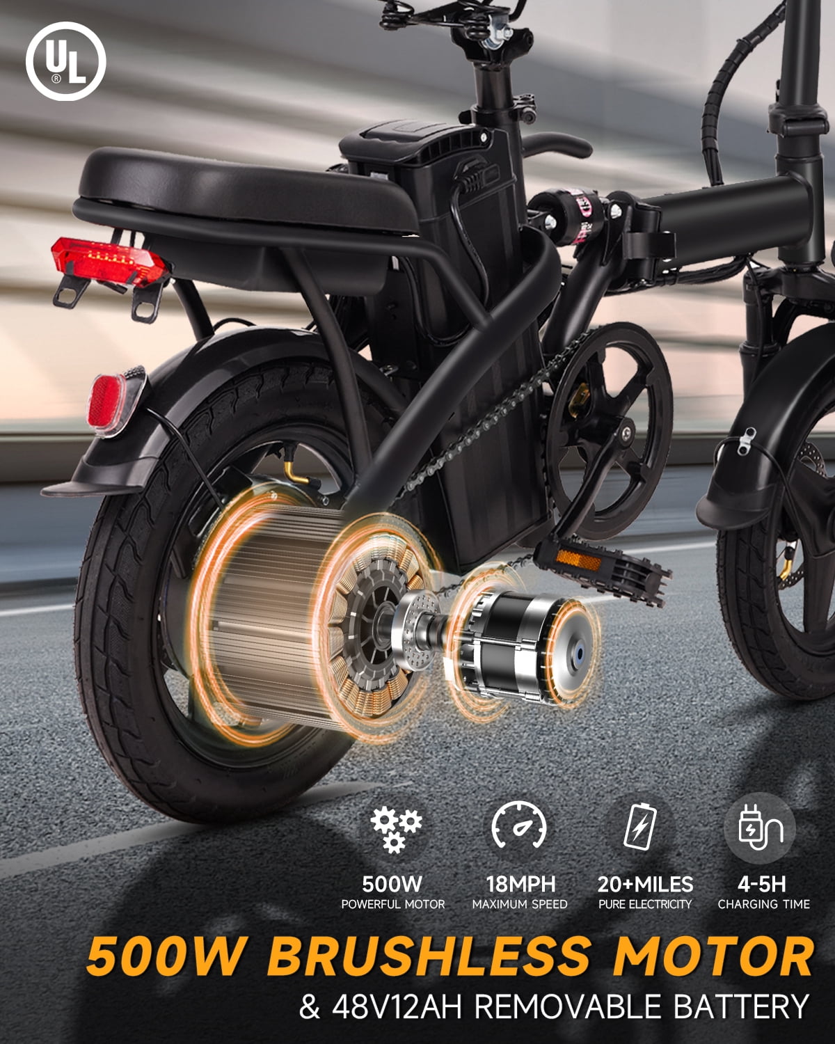 XKJQTA Electric Bike for Adults, 500W Brushless Motor Commuter Ebike with Removable Battery (Black, One Size) rpi4j
