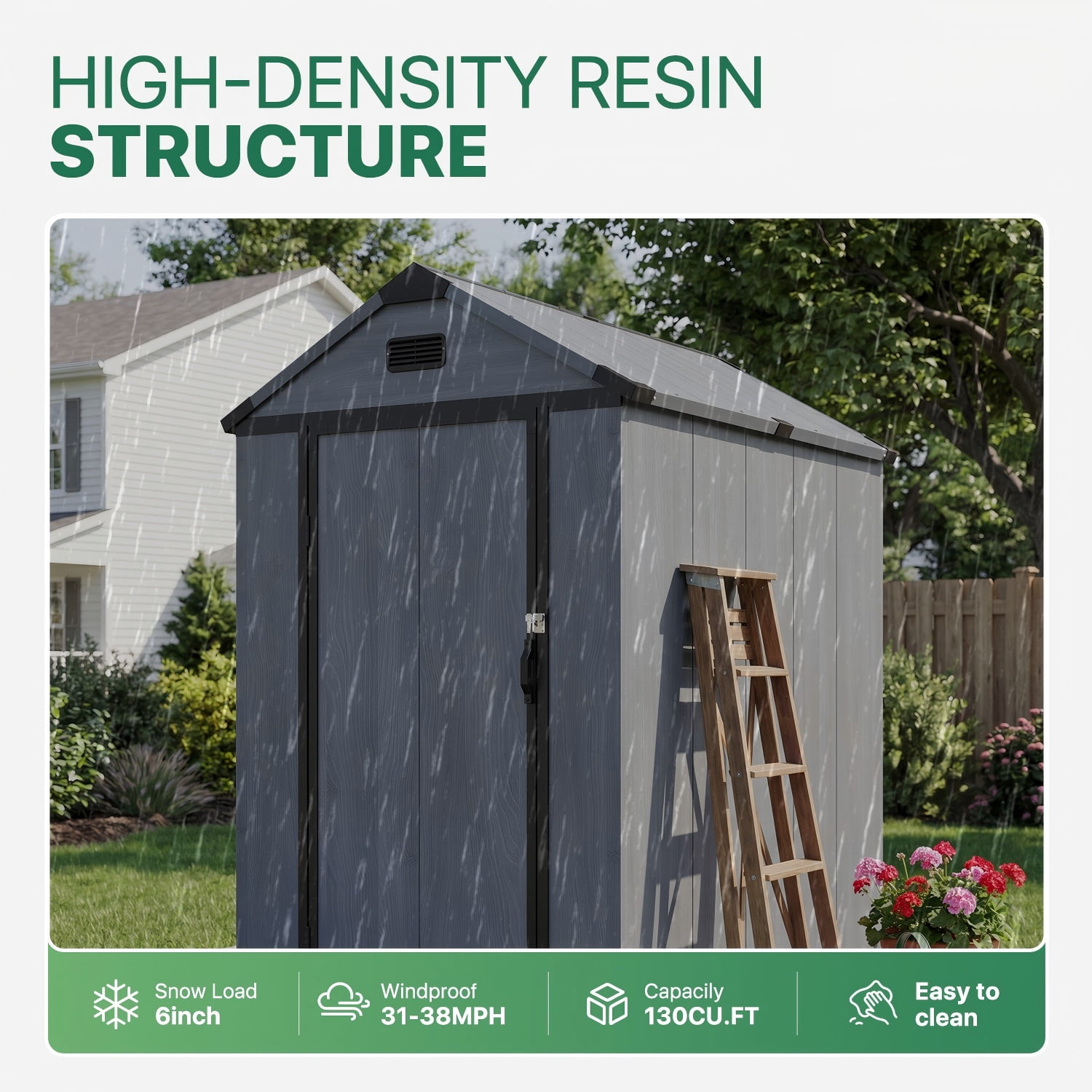 Dateyes Outdoor Resin Storage Shed, Heavy Duty Garden Tool Shed with Floor and Metal Frame (Dark Gray, 6 ft x 4 ft) kh4f8