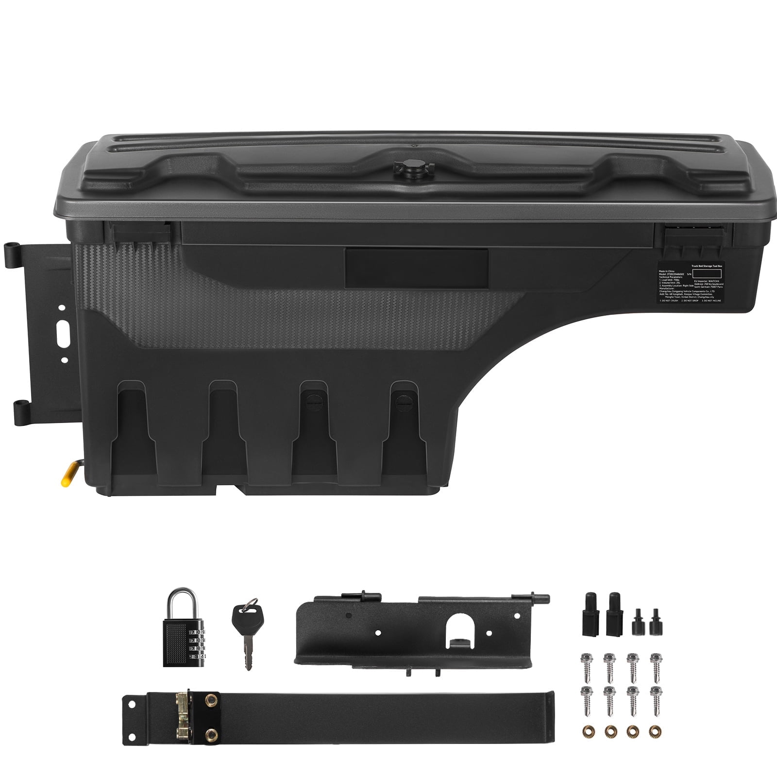 KFFKFF Truck Bed Storage Box, Waterproof ABS Wheel Well Tool Organizer with Password Padlock (Black, 6.6 gal) 5doil