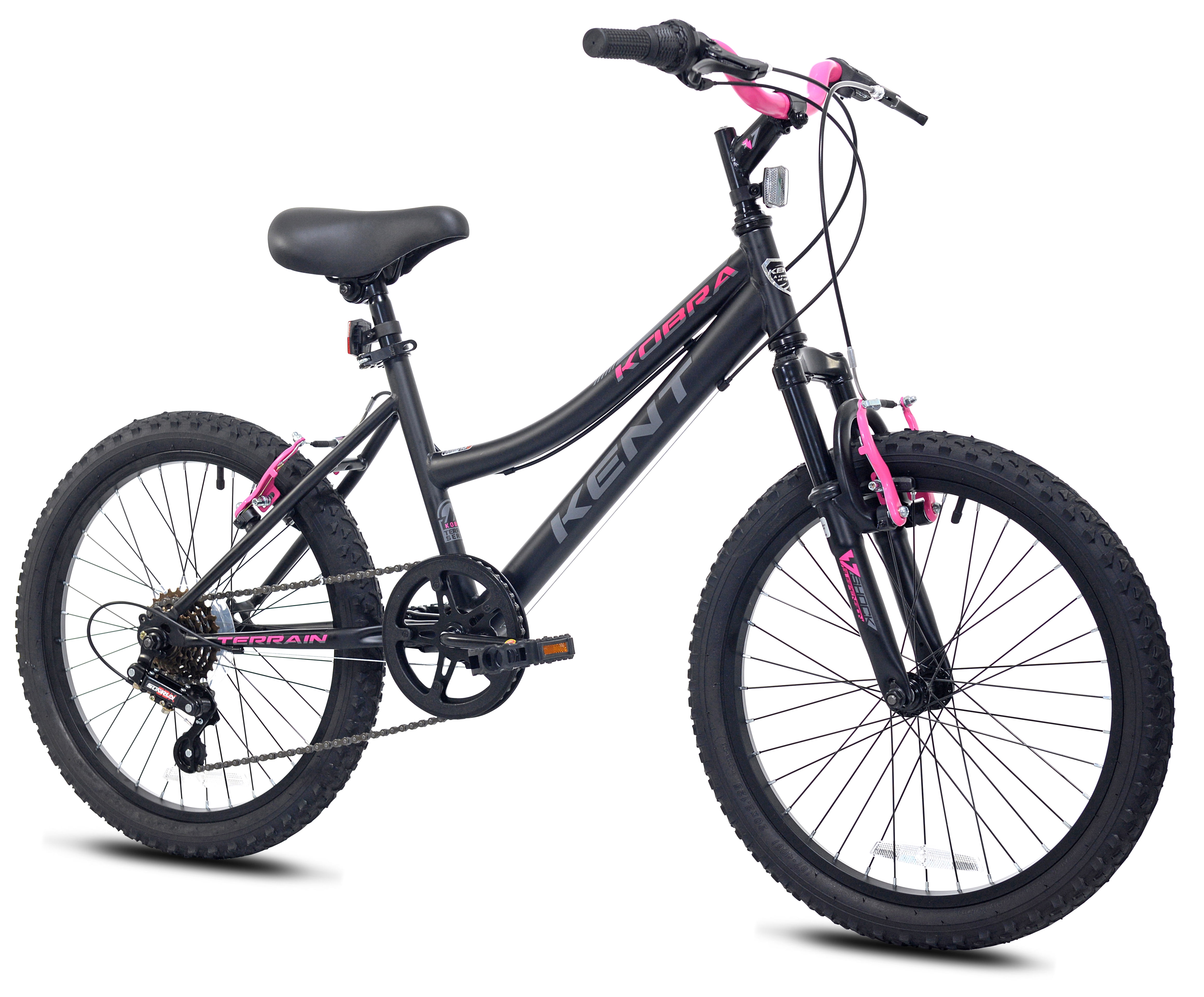 Kent Kobra Mountain Bicycle, Durable Steel Frame, 6-Speed Drivetrain, Off-Road Tires (Black/Pink, 20 in) x6ypn
