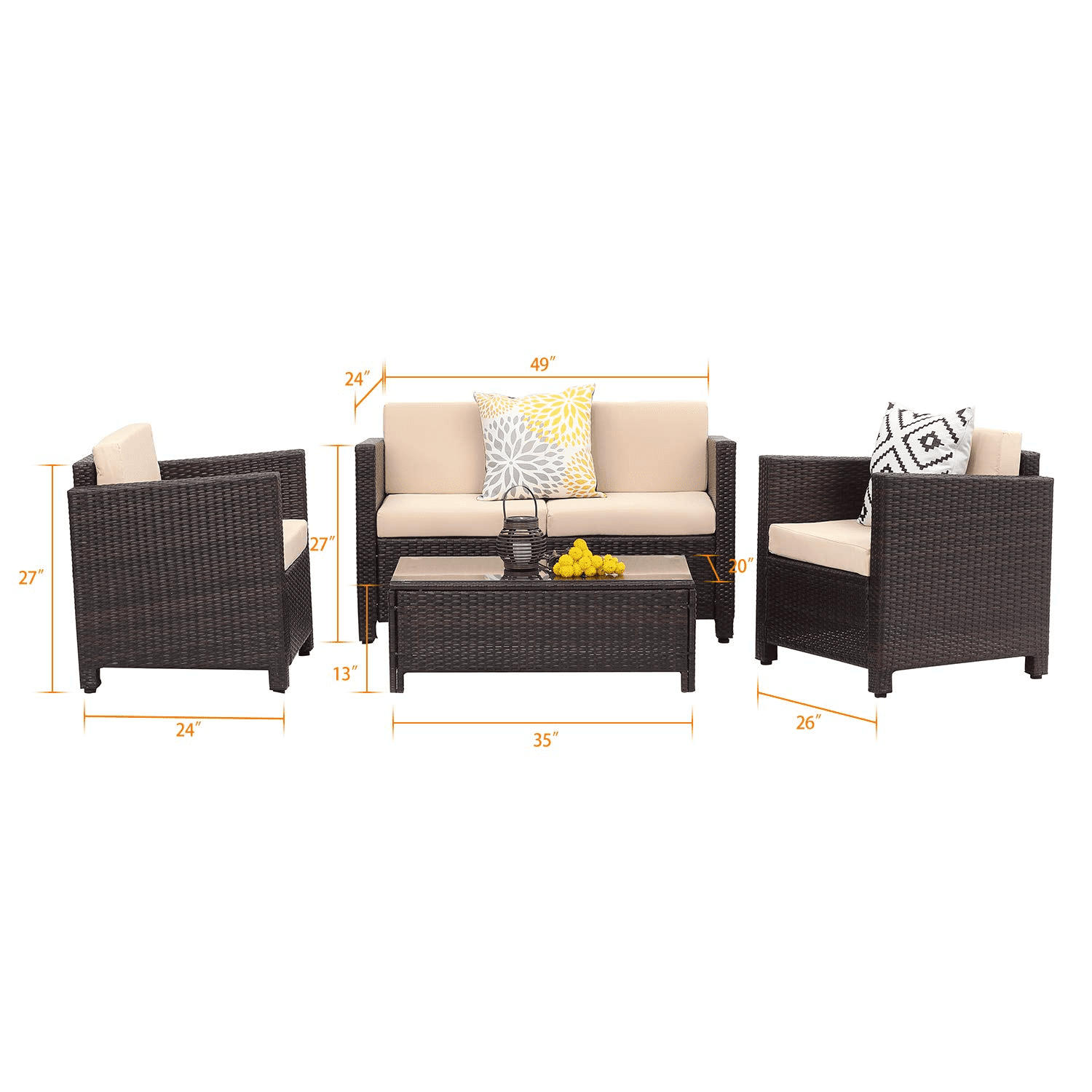 Royalcraft 4 Piece Outdoor Wicker Conversation Set with Cushions (Brown, 4 Piece Set) plrzt