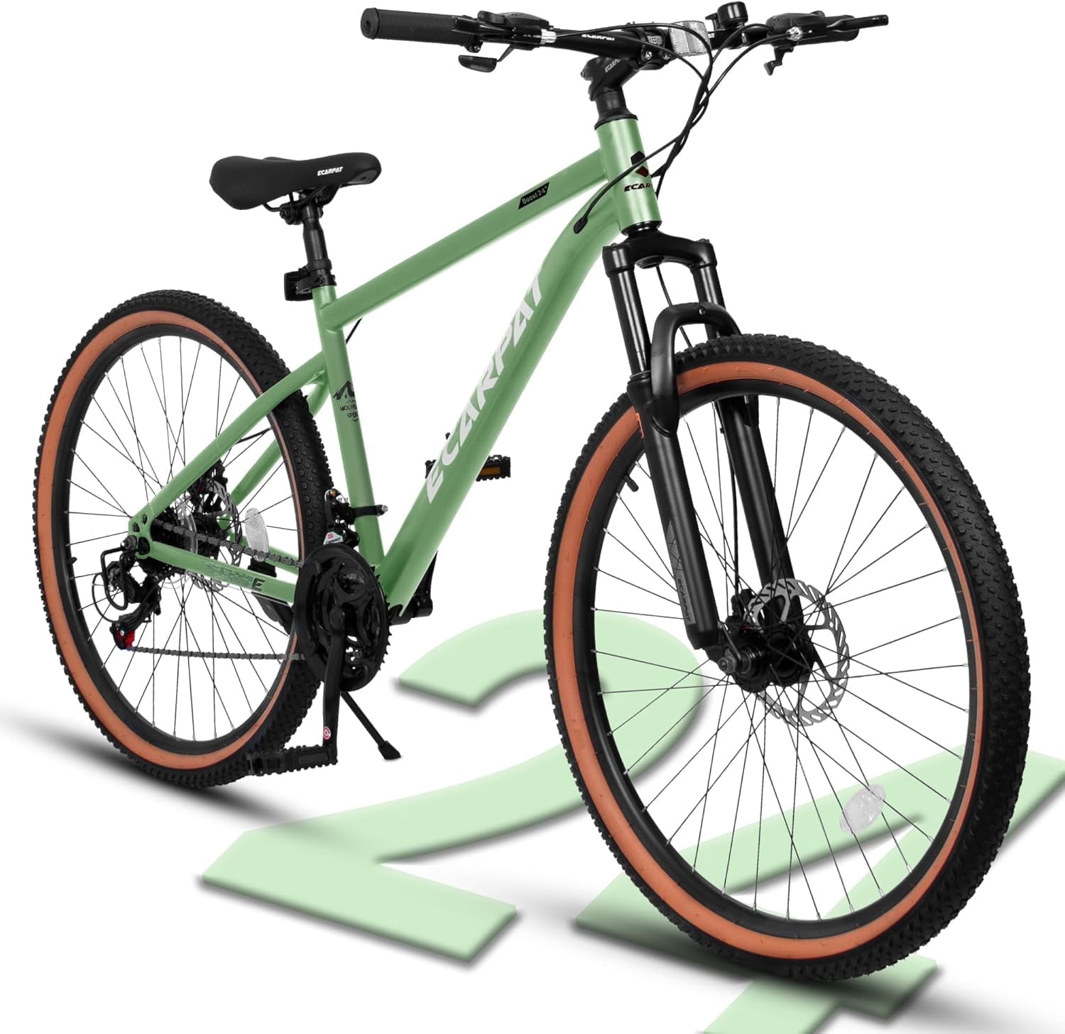 Ambifirner 24 Inch Mountain Bike, 21-Speed High-Carbon Steel Frame with Mechanical Disc Brakes and Front Suspension (Green, 24 in) 96z9o