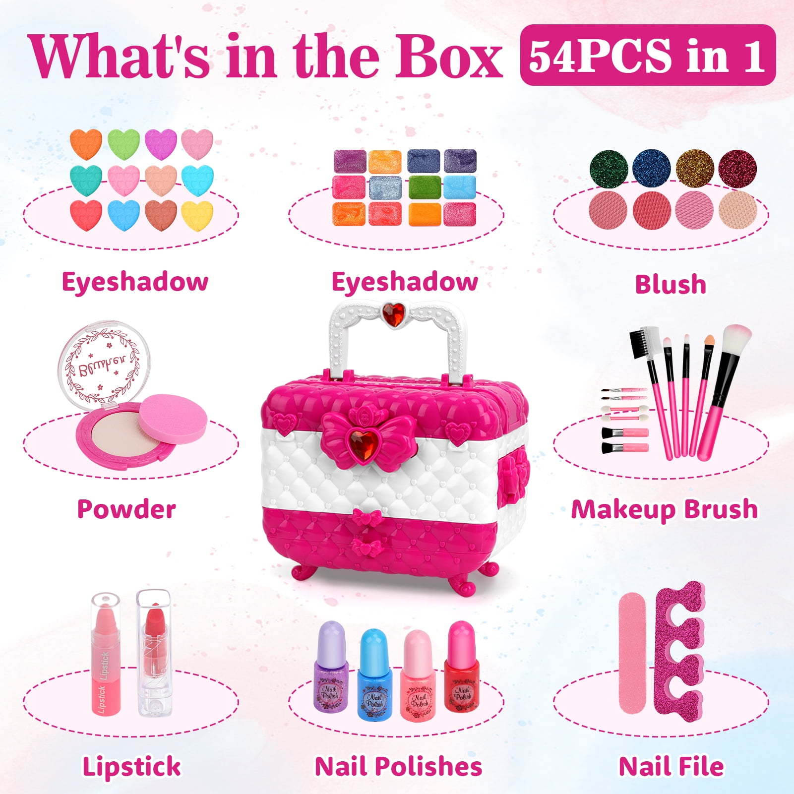 Sendida Kids Washable Makeup Kit Princess Vanity Play Set (Rose, 45-Piece) au4rh