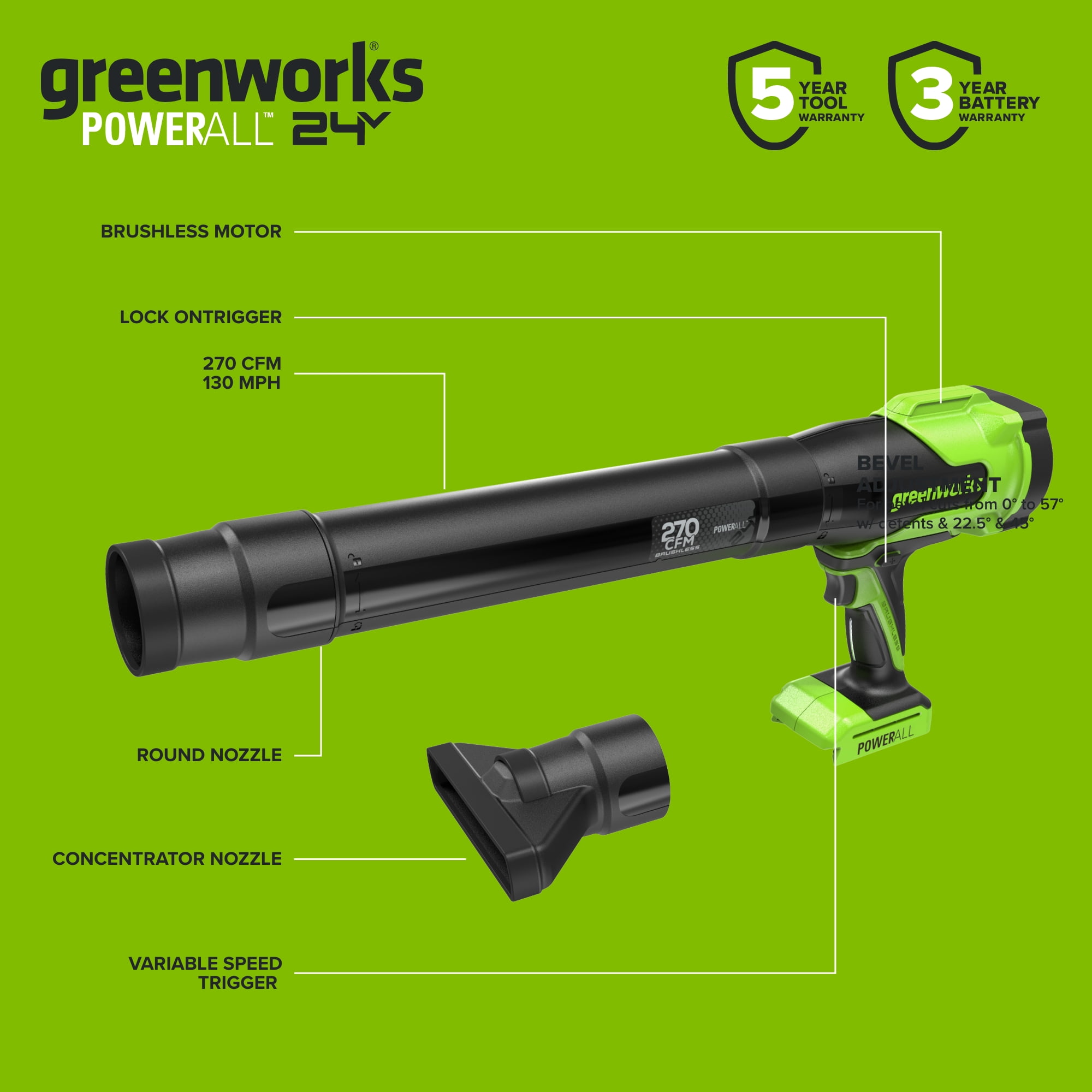 Greenworks PowerAll 24V 12 in String Trimmer and 270 CFM Handheld Blower Combo Kit (Green, 1 Battery) 87ehc