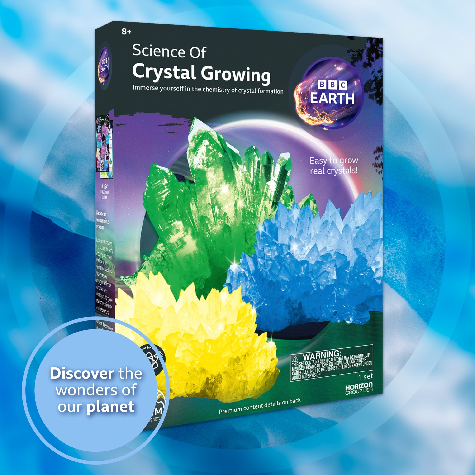 BBC Earth Science Crystal Growing Kit, STEM Chemistry Experiment Set for Kids and Teens (Multi-Color, 3-Pack) gqnwt