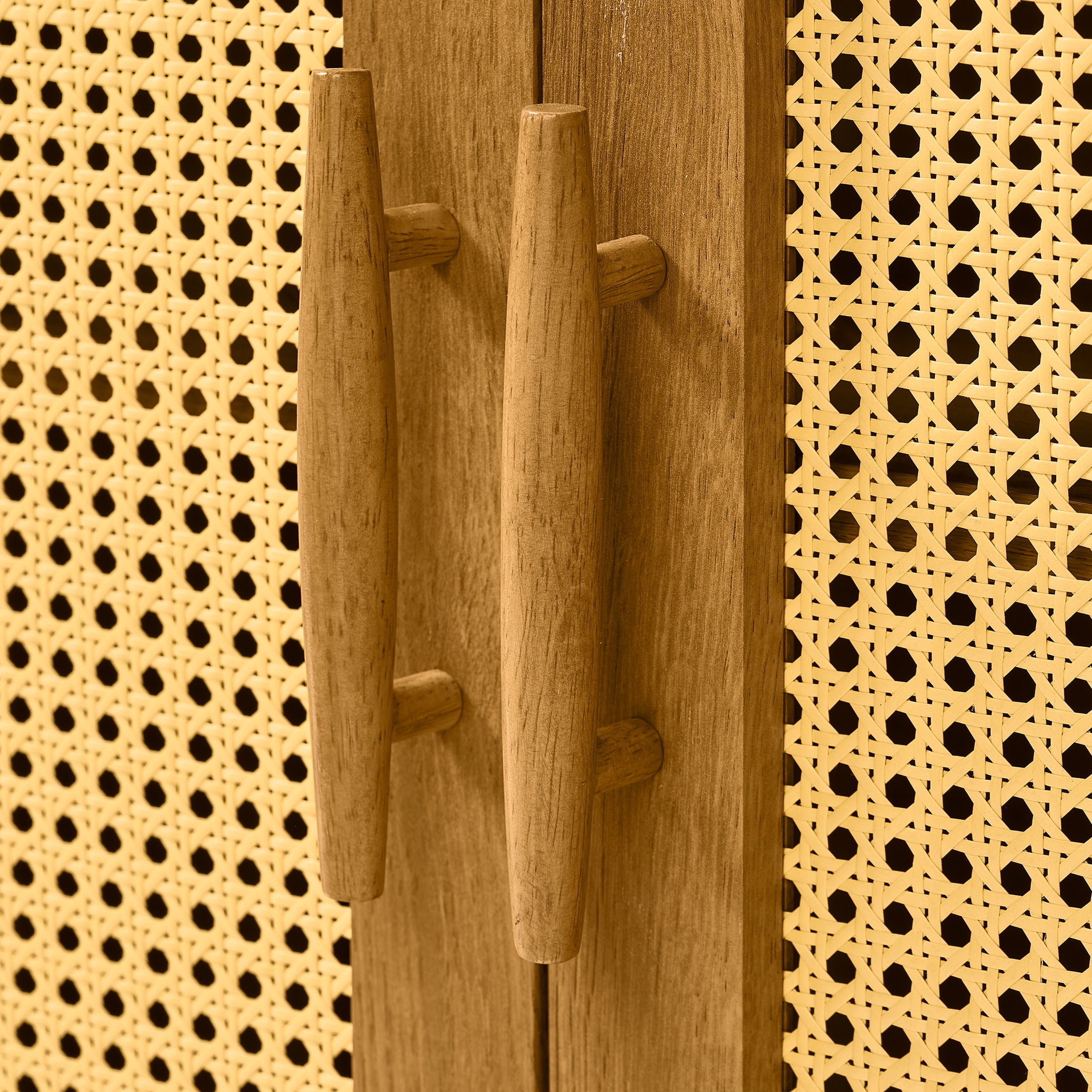 Better Homes & Gardens Springwood Bookcase with Doors, Decorative Rattan Storage Cabinet (Light Honey, 71.97 in H) eh2p1