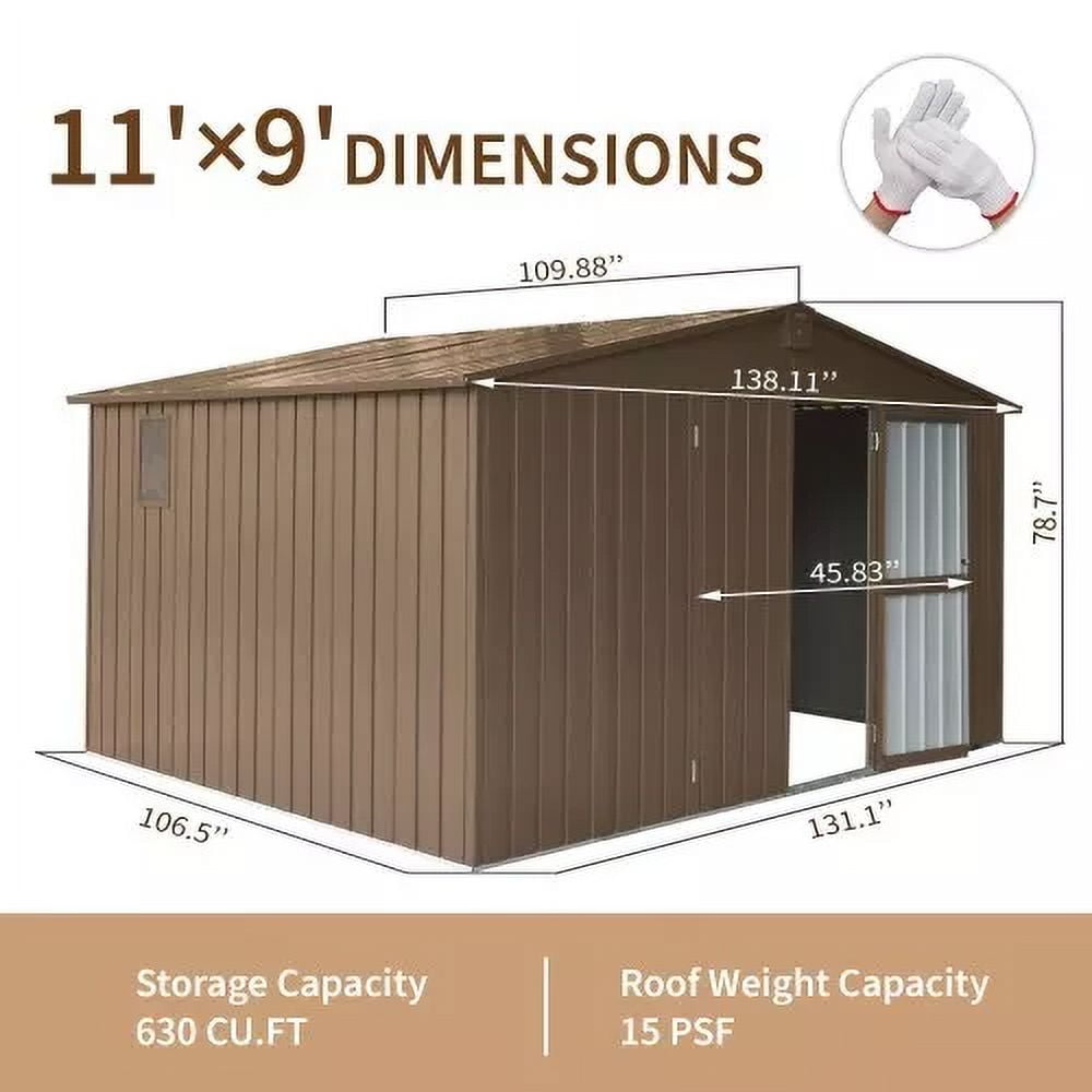 Domi Outdoor Living Metal Garden Storage Shed with Lockable Doors (Brown, 118.43 in x 95.12 in x 76.57 in) 2650z