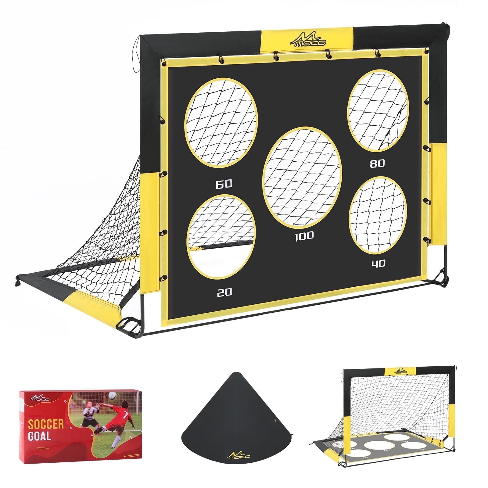 MoKo Portable Soccer Goal for Kids, 2-in-1 Pop Up Training Net with Target Practice (Yellow, 4 ft x 3 ft) vmzvd