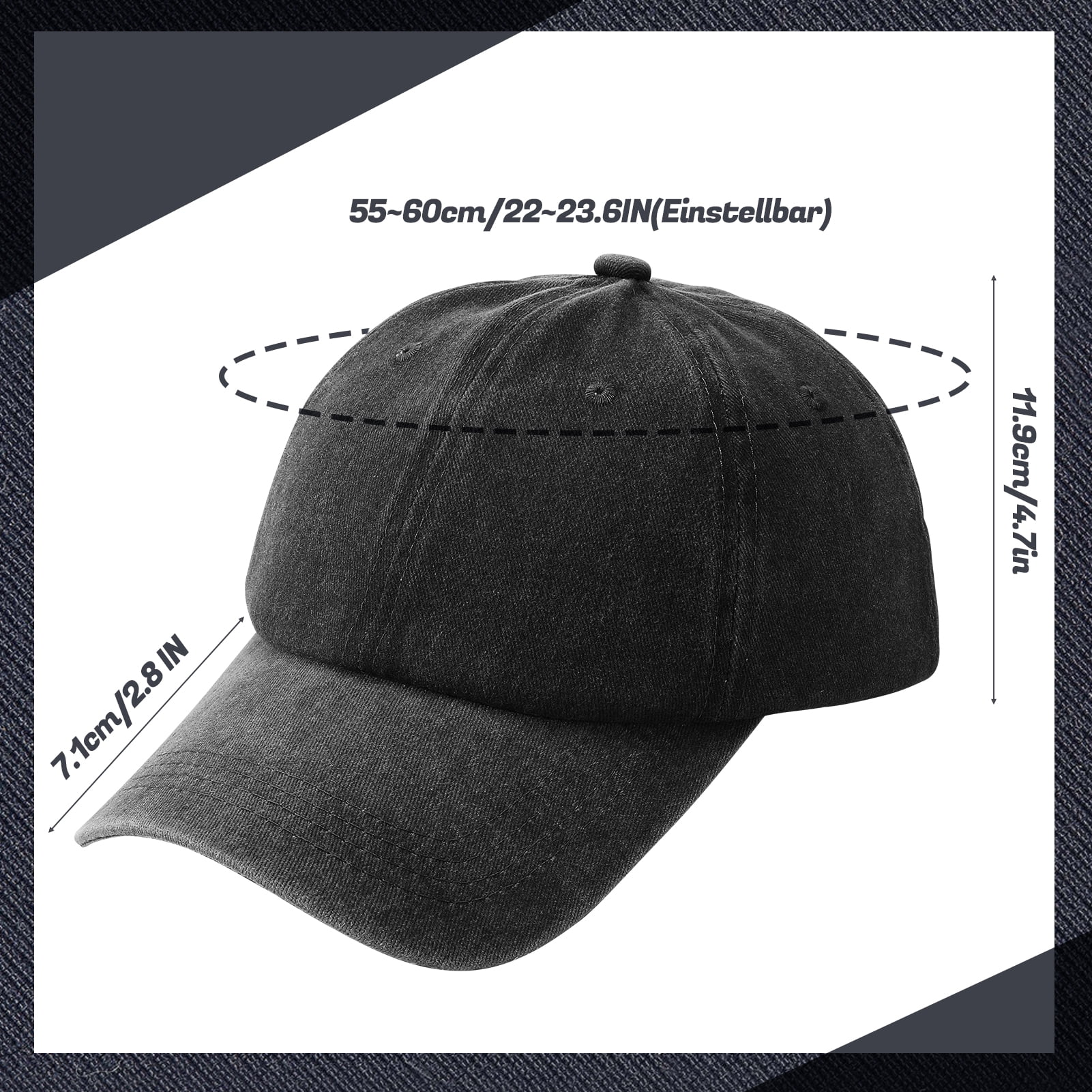 Bocaoying Washed Cotton Baseball Cap 3-Pack, Breathable Retro Adjustable Dad Hat for Men and Women (Black/Grey/Khaki, 22-23.6 in) xd5mw