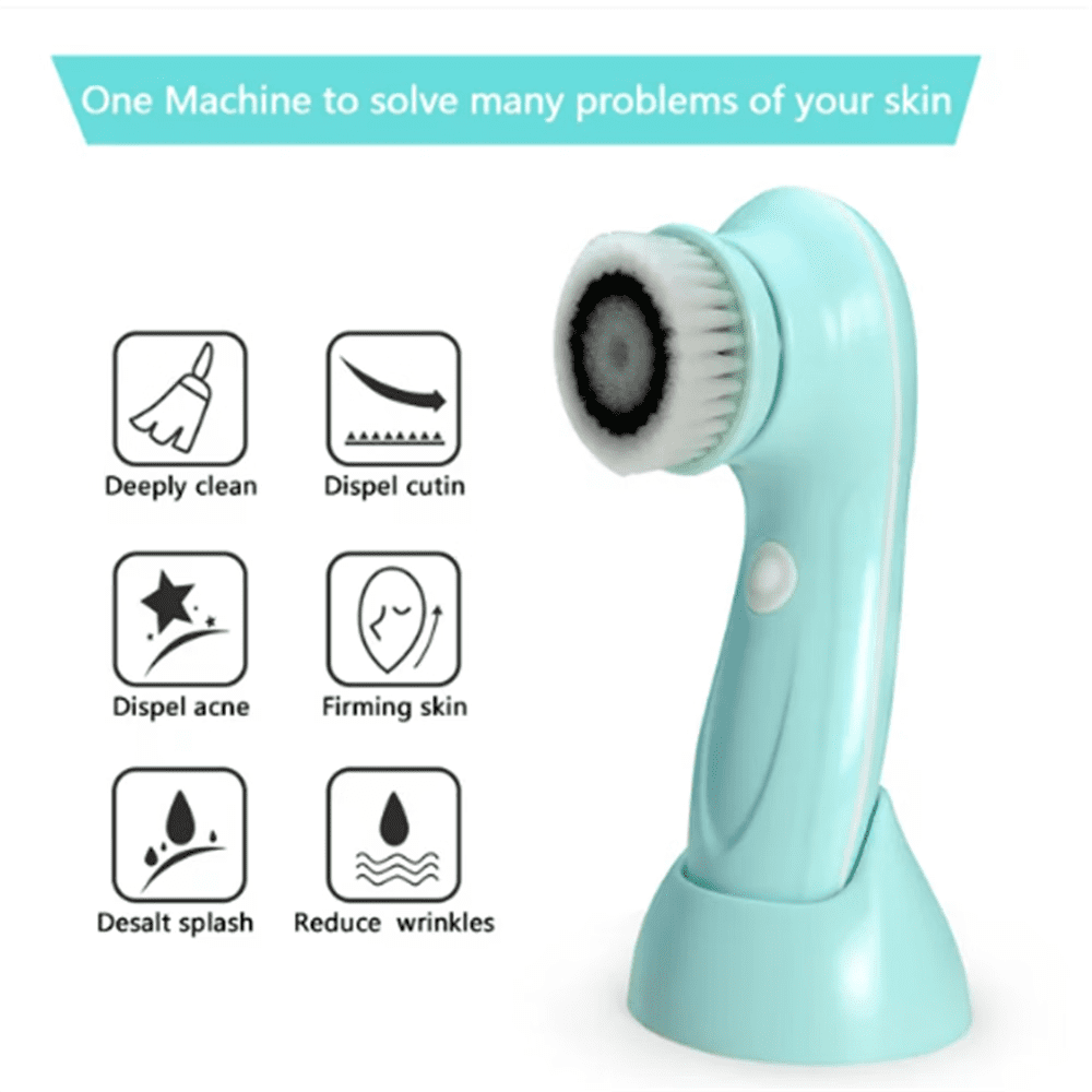 ZOUYUE Electric Facial Cleansing Brush System, Exfoliating Face Scrubber with 3 Rotating Heads for Deep Pore Cleaning (Blue, 1 Set) z3y8y