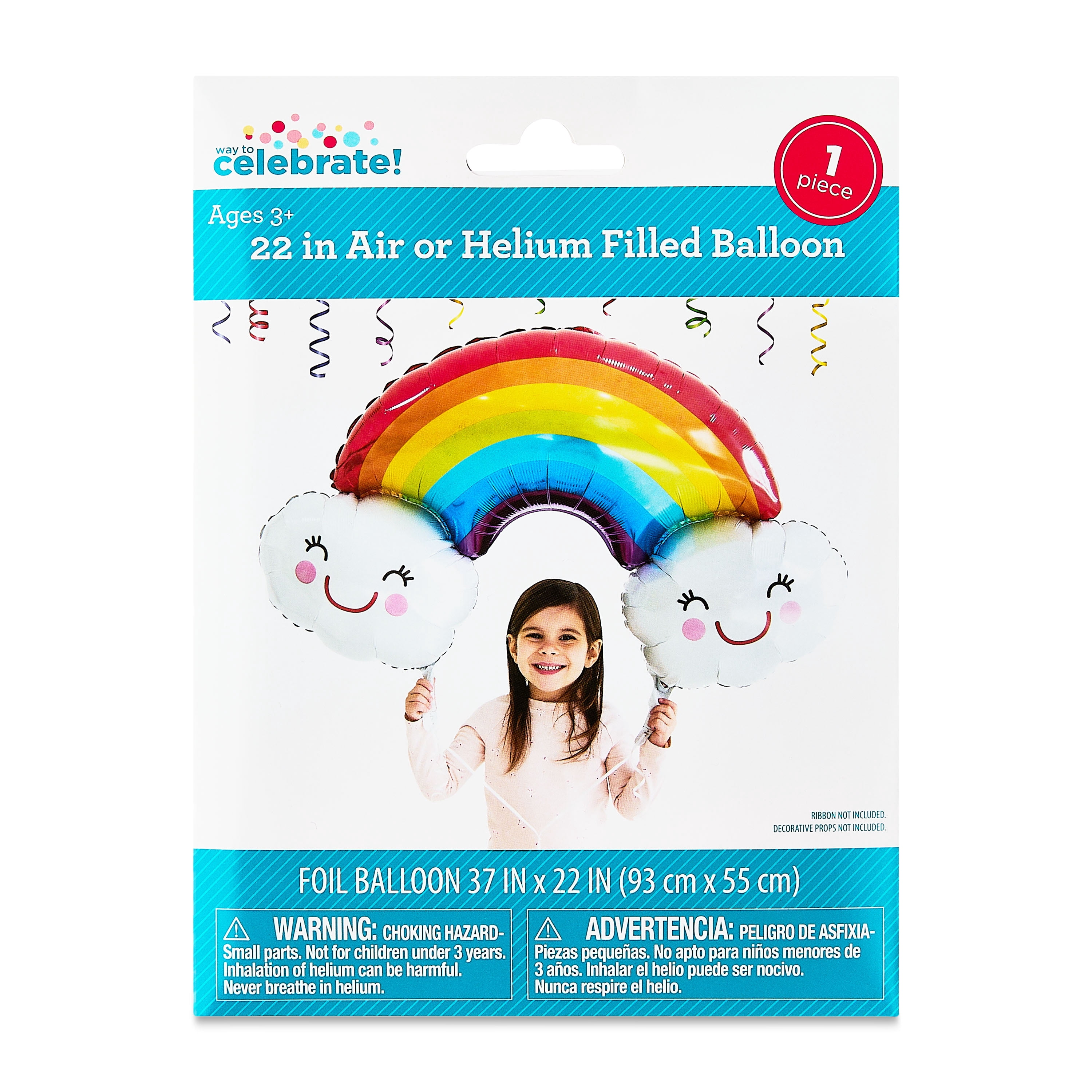 Way To Celebrate Rainbow with Clouds Foil Balloon (Multicolor, 37 in x 22 in) w92my