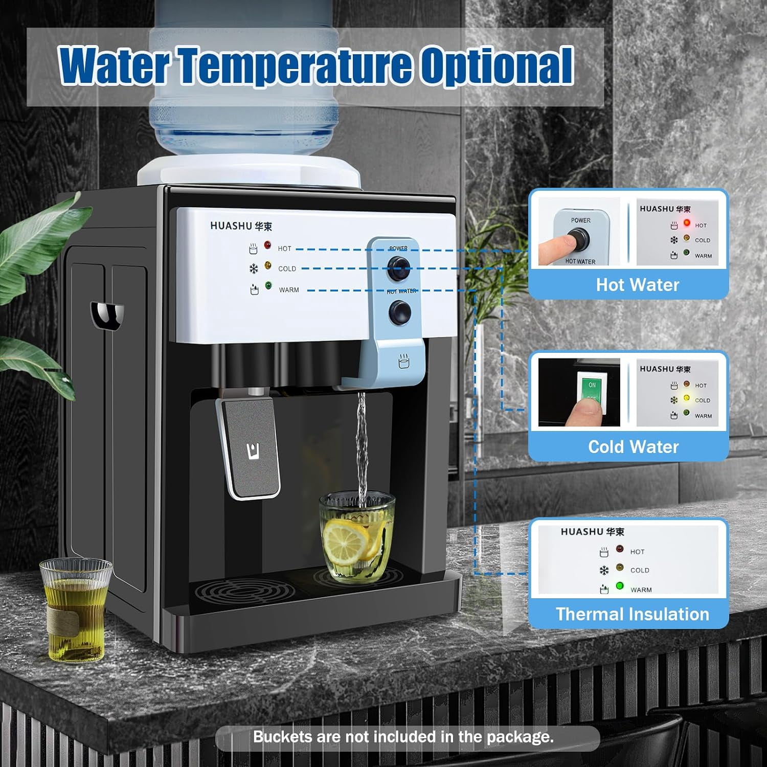 LEYSRIS Countertop Electric Water Dispenser, Hot and Cold Drinking Water Machine for Home and Office (White, 14.17 in x 10.63 in x 9.45 in) nzvgz