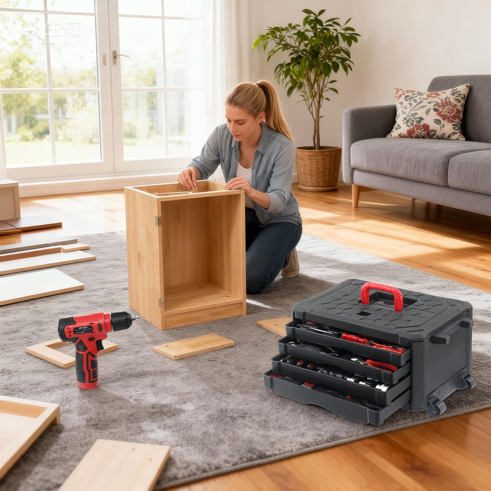 UBesGoo 1000-Piece Household Repair Hand Tool Kit with Rolling Trolley Case (Red, 1000 Pieces) iycjy