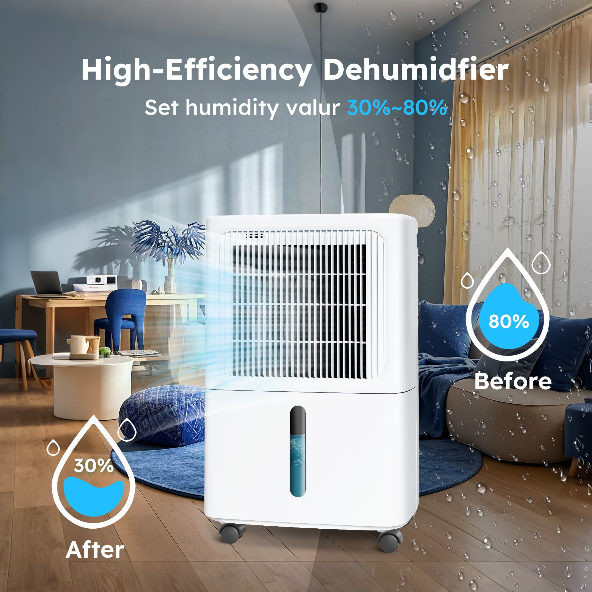 MF Studio Energy-Efficient Dehumidifier for Large Spaces, Quiet Operation with Drain Hose (White, 31 Pints) 8xmwb