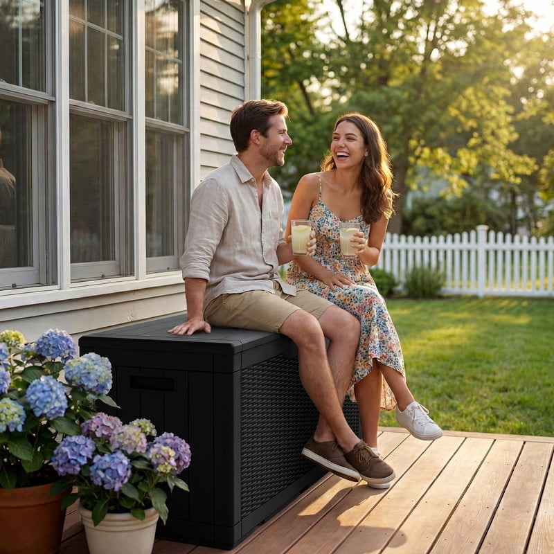 Homall 100 Gallon Outdoor Patio Deck Storage Box, Weather-Resistant Resin Organizer (Black, 100 Gallon) lwgs3