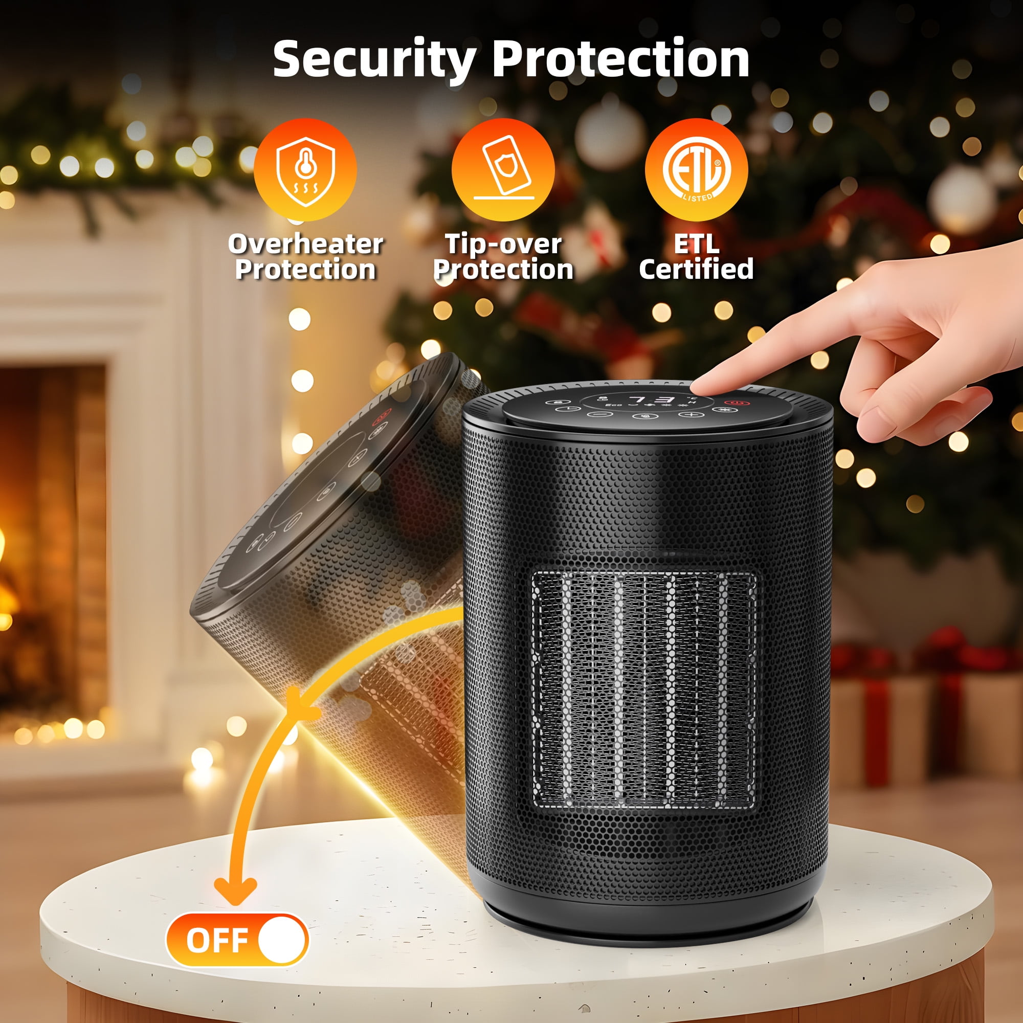 KissAir 1500W PTC Ceramic Space Heater with Remote Control and LED Display (Black, 1500W) kyq91