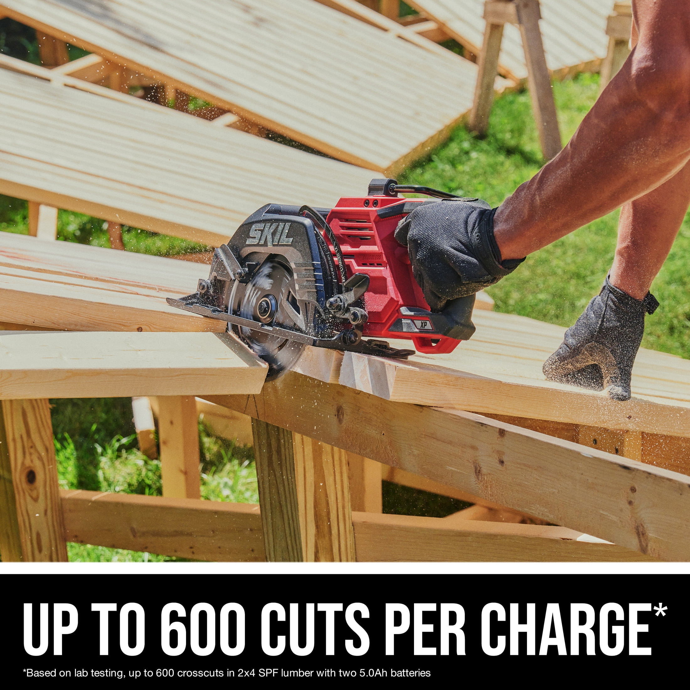 SKIL PWR CORE 40V Cordless Rear Handle Circular Saw with 7-1/4 in Blade, Dual Batteries and Charger (Red) 2ou03