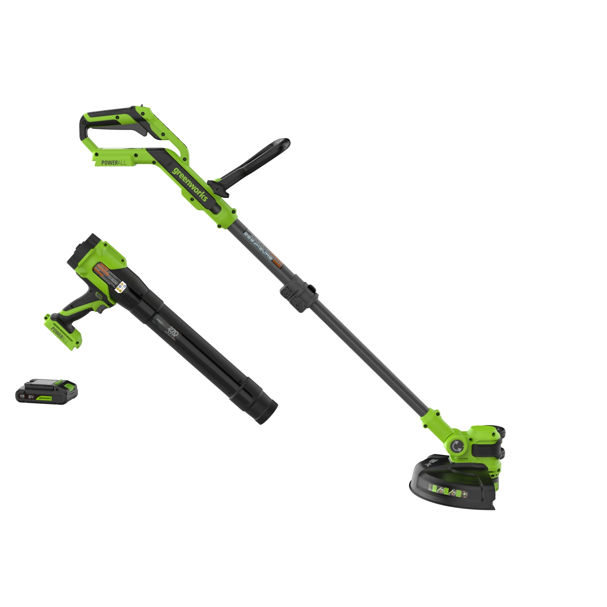 Greenworks PowerAll 24V 12 in String Trimmer and 270 CFM Handheld Blower Combo Kit (Green, 1 Battery) 87ehc