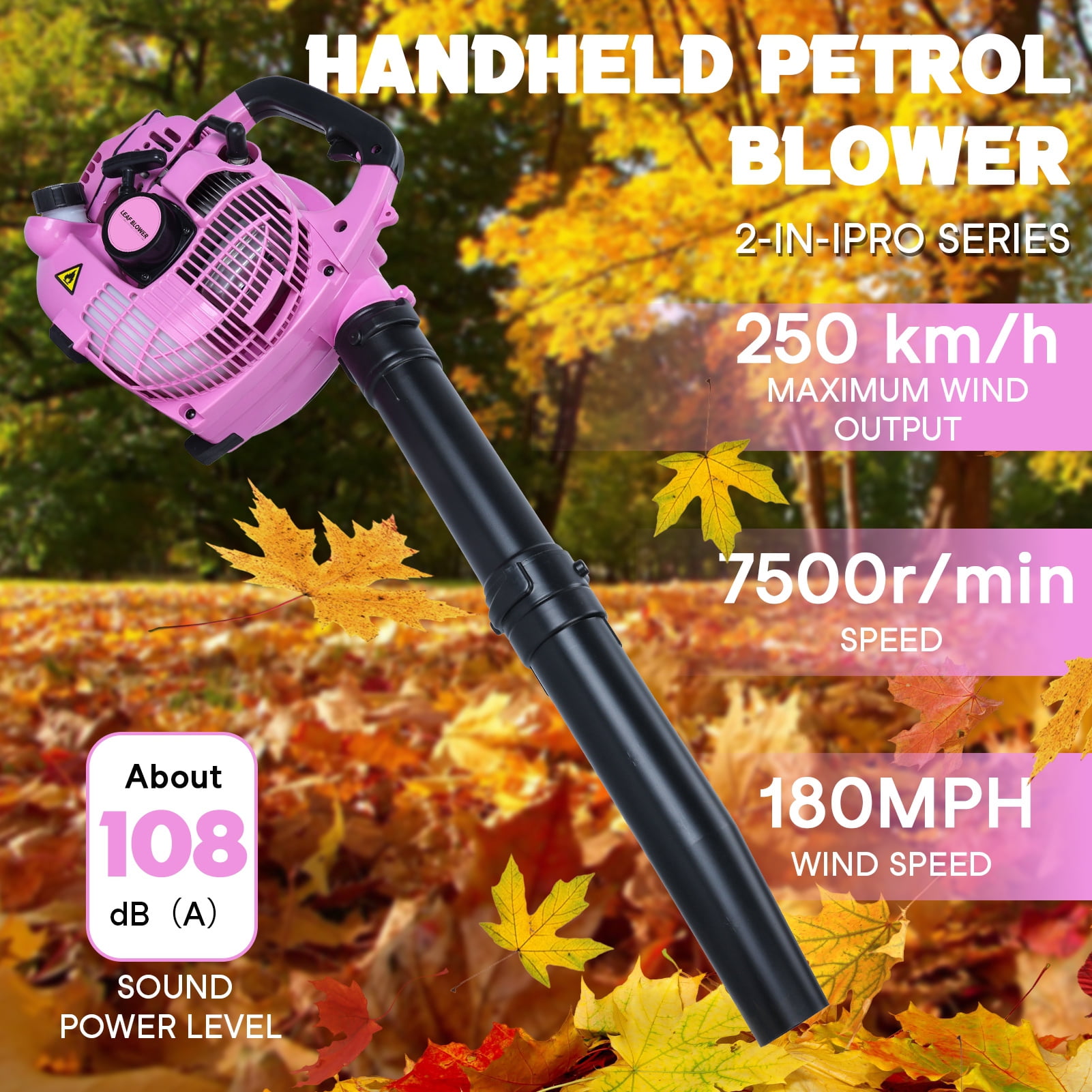 TidBay 2-Stroke Handheld Gas Leaf Blower, Powerful Yard Cleaning & Lawn Care Tool (Pink, 26cc) 4z6h3