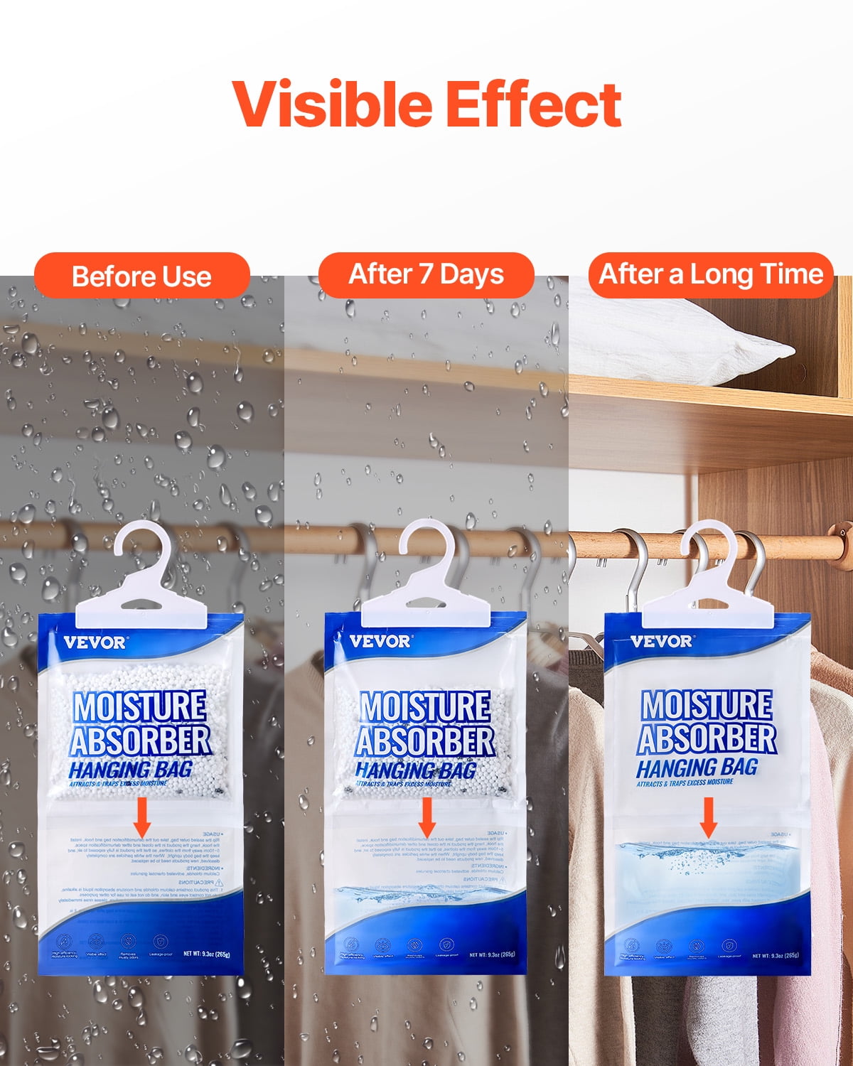 VEVOR Hanging Moisture Absorber Bags, Closet Dehumidifier for Damp Spaces (White, 9.3 oz, 10 Pack) odhkj