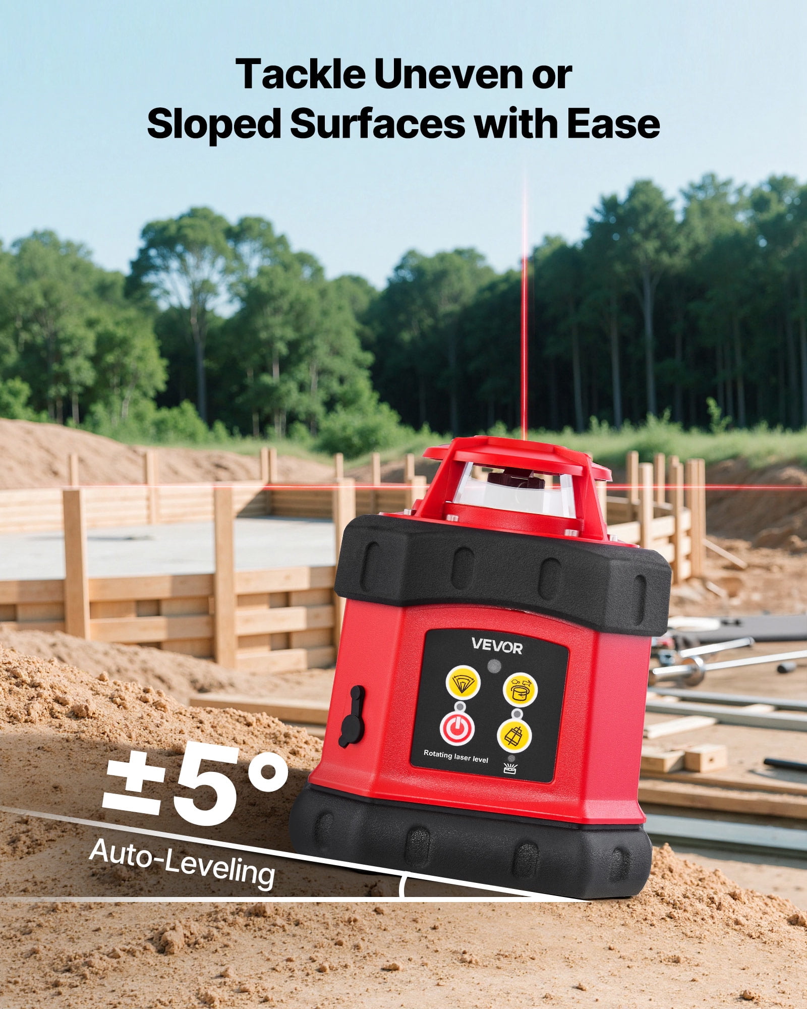 VEVOR Rotary Laser Level Kit, 360-Degree Self-Leveling Red Laser Transit with Tripod and Receiver (984 ft Range) ze8c6