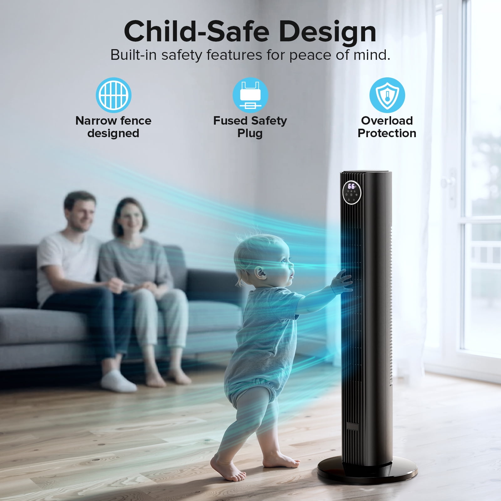KissAir 35 in Bladeless Tower Fan, Quiet Oscillating Cooling Fan with Remote Control (Black, 35 in) 4tgp6