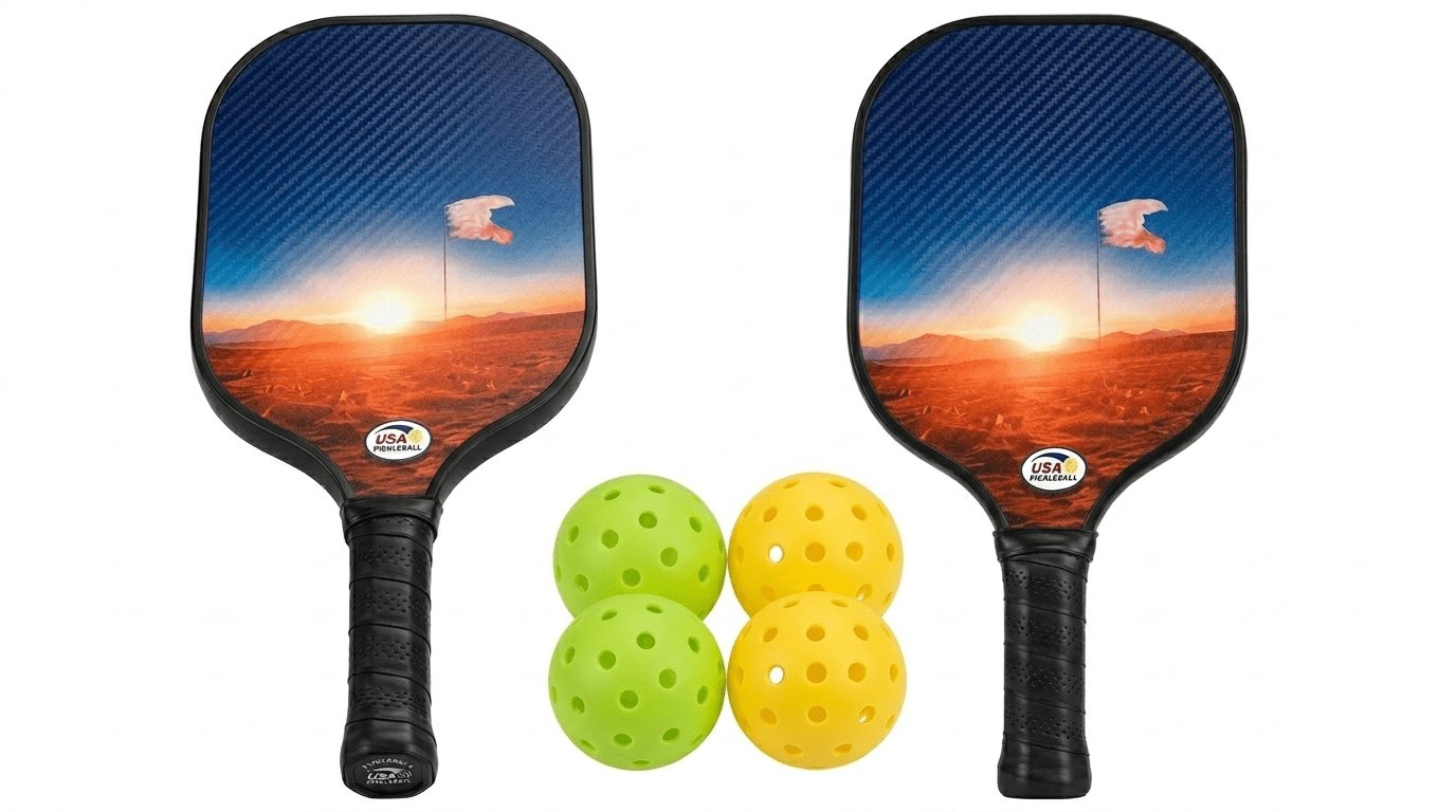 ChrGoGo Carbon Fiber Pickleball Set, Professional Lightweight Paddles with 4 Balls (Desert Sunset, 4.57 in Grip) reyem
