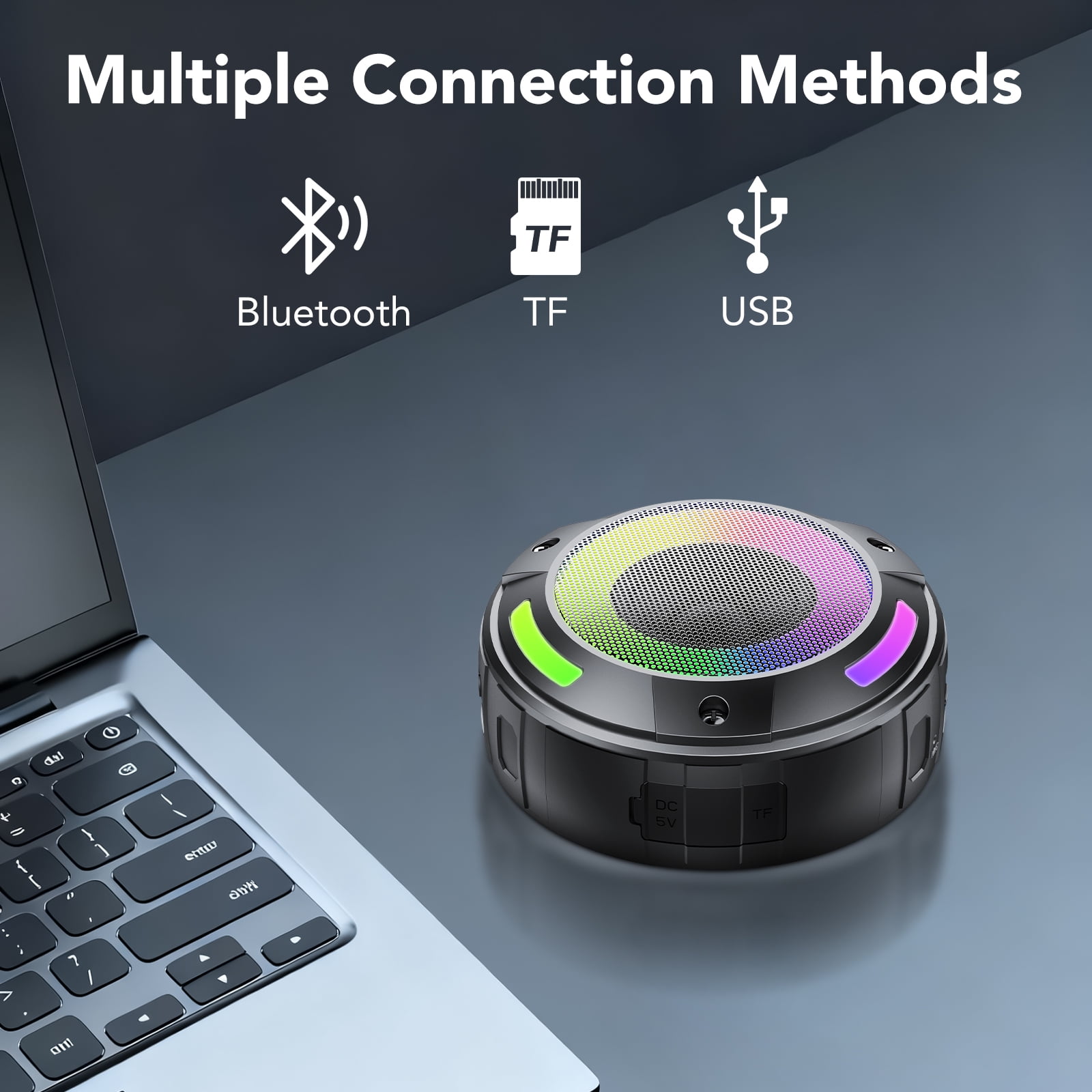 CASCHO Waterproof Bluetooth Shower Speaker, Portable Wireless Speaker with LED Light & Mic (Black) 43xru