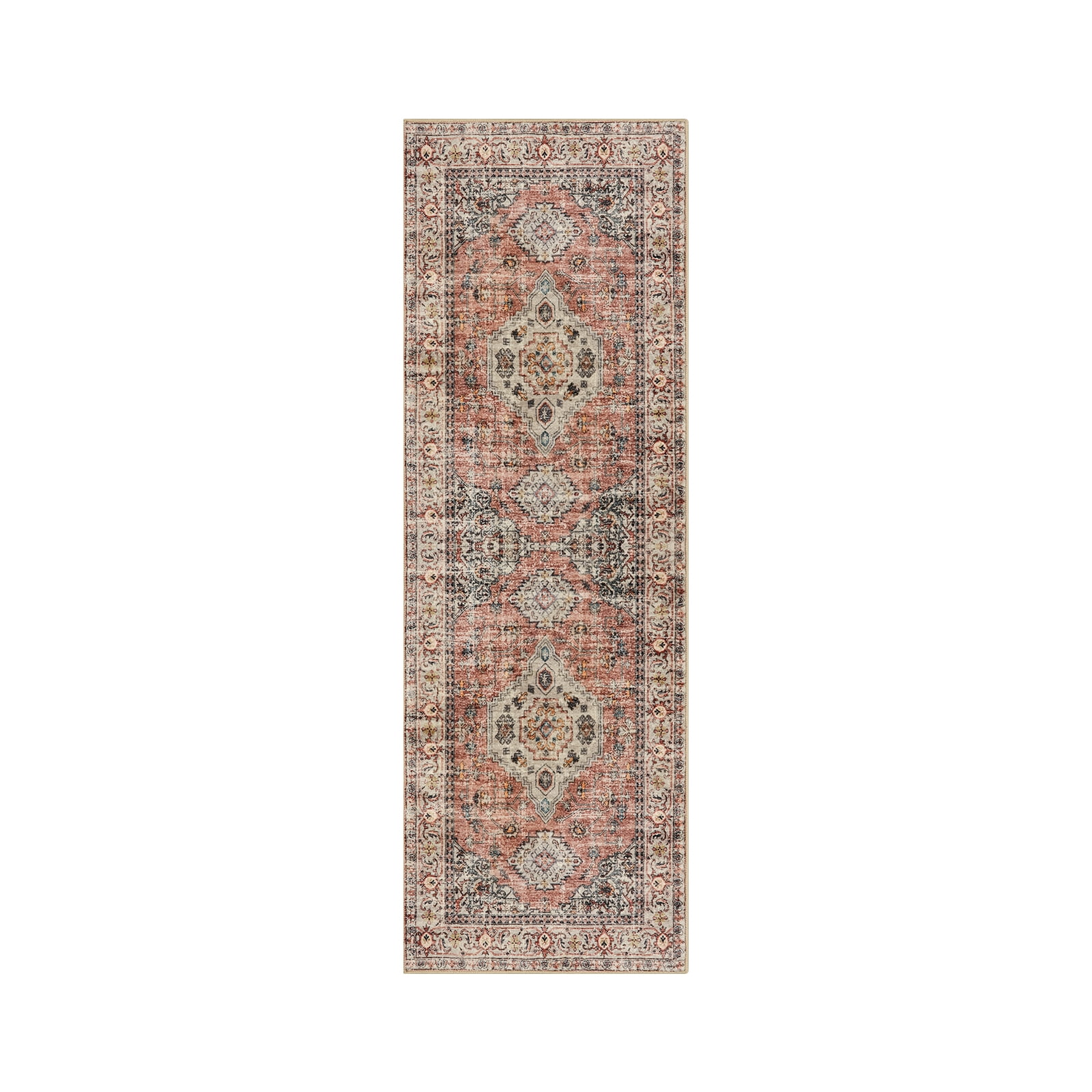 Lahome Washable Runner Rug Vintage Oriental Medallion Non-Slip Area Carpet for Hallway Kitchen (Terracotta, 2 ft x 6 ft) grvju