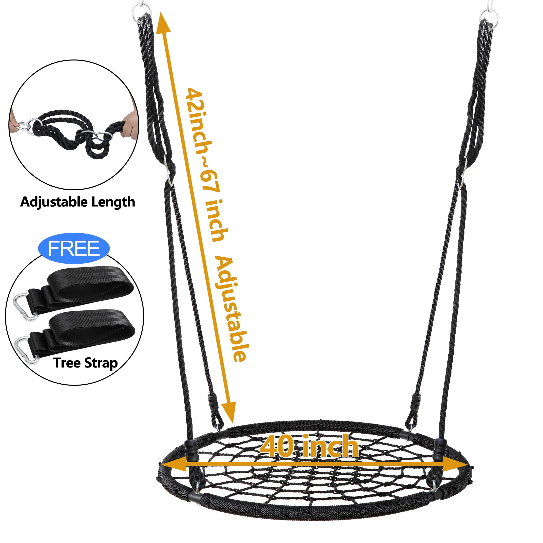 ZENY Backyard Swing Stand Set with 40 in Web Tree Spider Swing (Black, 440 lb Capacity) i6rna