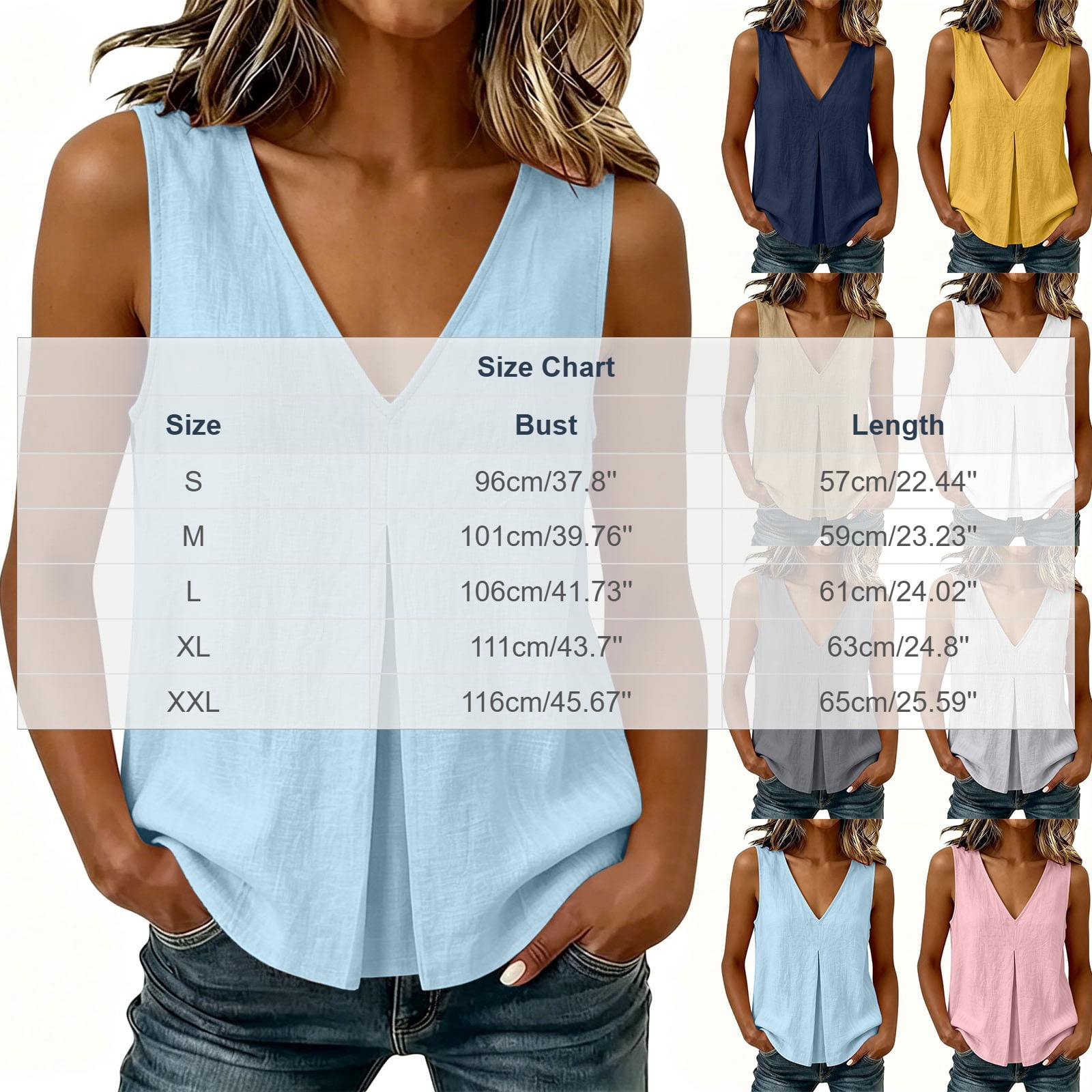 Noric Women's Cotton Tank Top Sleeveless V-Neck Summer Casual Flowy Blouse (White, Medium) dcs54