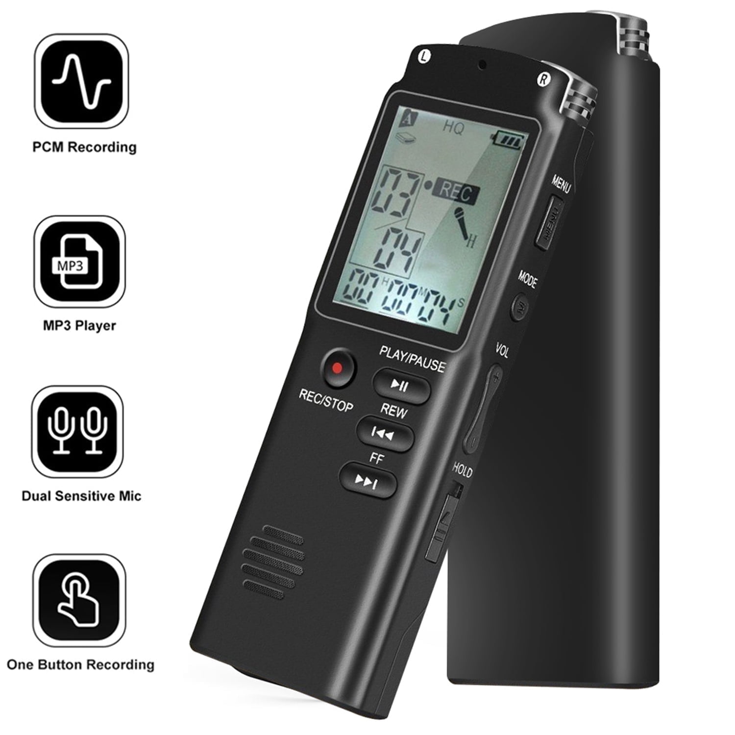 RONY Digital Voice Recorder, Portable Voice Activated Recording Device with Noise Reduction and MP3 Player (Black, 1 Pack) 8ymke