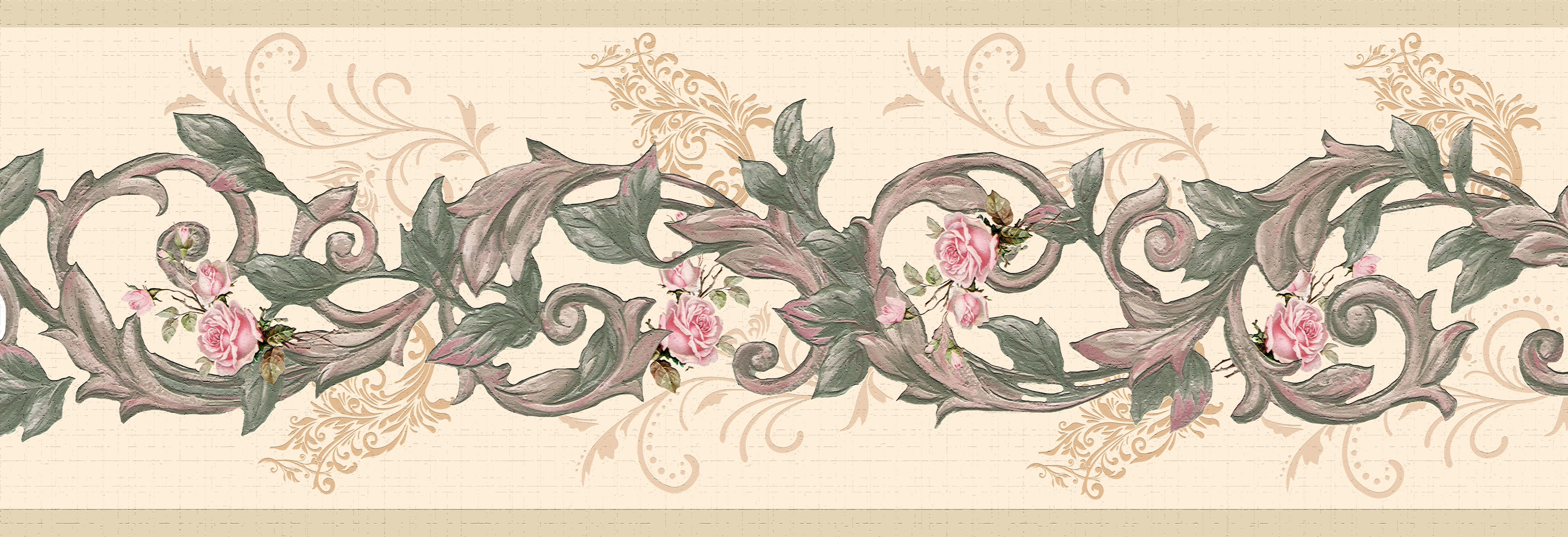 Dundee Deco Peel and Stick Wallpaper Border, Floral Green and Pink Vines Retro Wall Decor (15 ft x 7 in) 3chd9