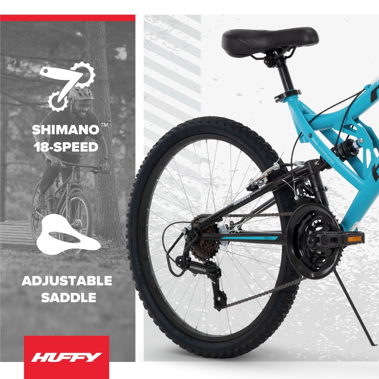 Huffy 24 in Trail Runner Mountain Bike, Dual Suspension, All-Terrain, Women's Adult (Teal, 24 in) ur64d