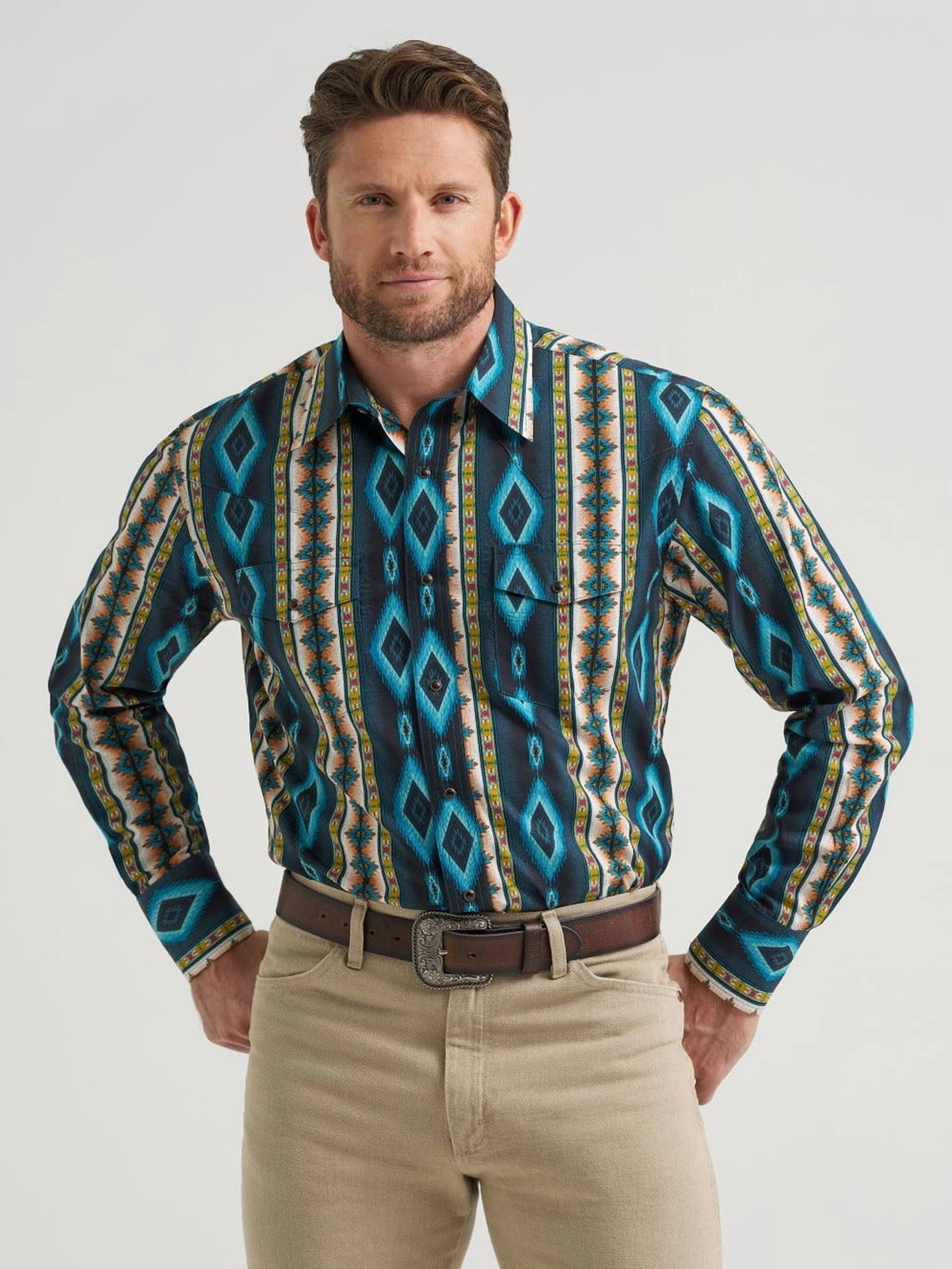 Wrangler Checotah Mens Western Shirt Turquoise Belt Print (XL) bizkh