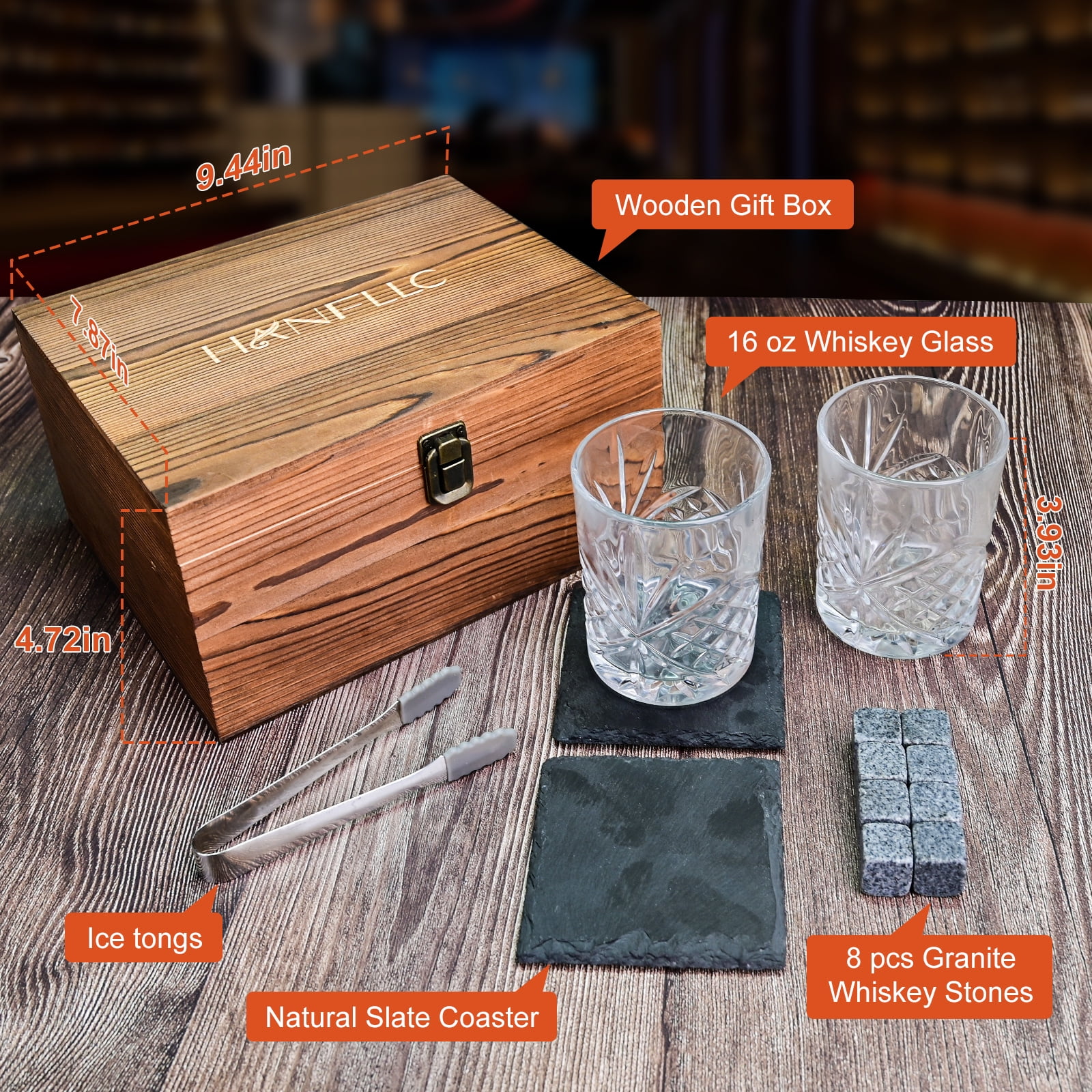 TINANA Whiskey Glass Set with Granite Chilling Stones and Wooden Gift Box (Clear, 12.3 fl oz) xbwu6