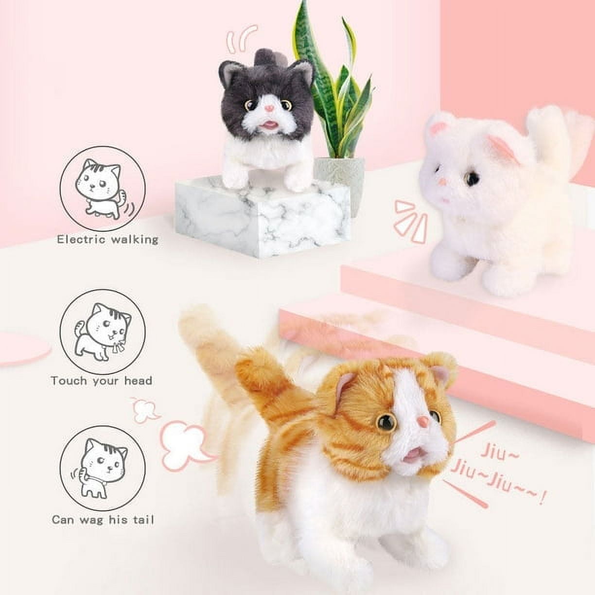 TEAMD Interactive Electronic Walking Cat Toy, Lifelike Plush Kitten That Meows (10 in) 0m61k