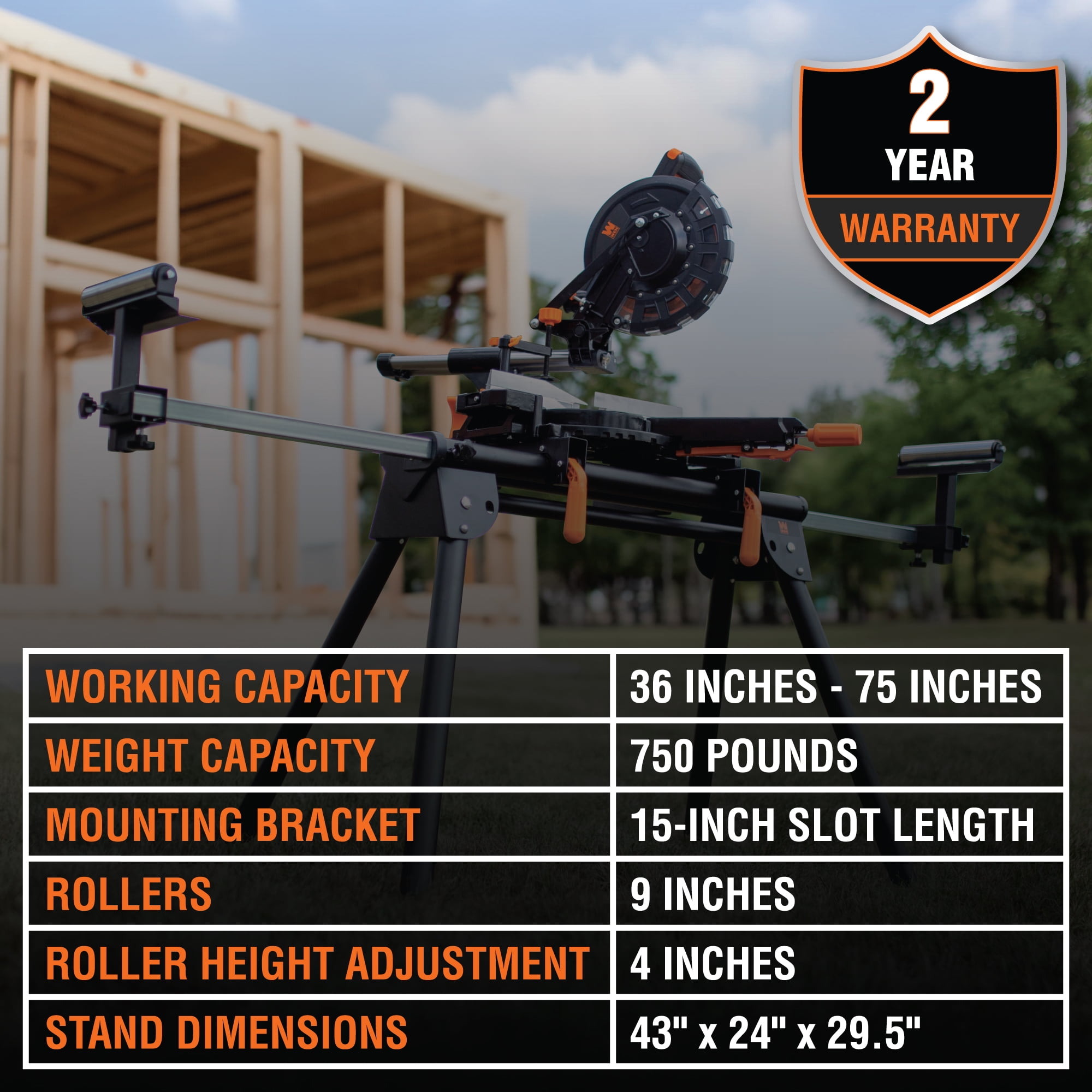 WEN Miter Saw Stand with Quick-Release Brackets and Adjustable Support Arms (750 lb Capacity) 2g5kf