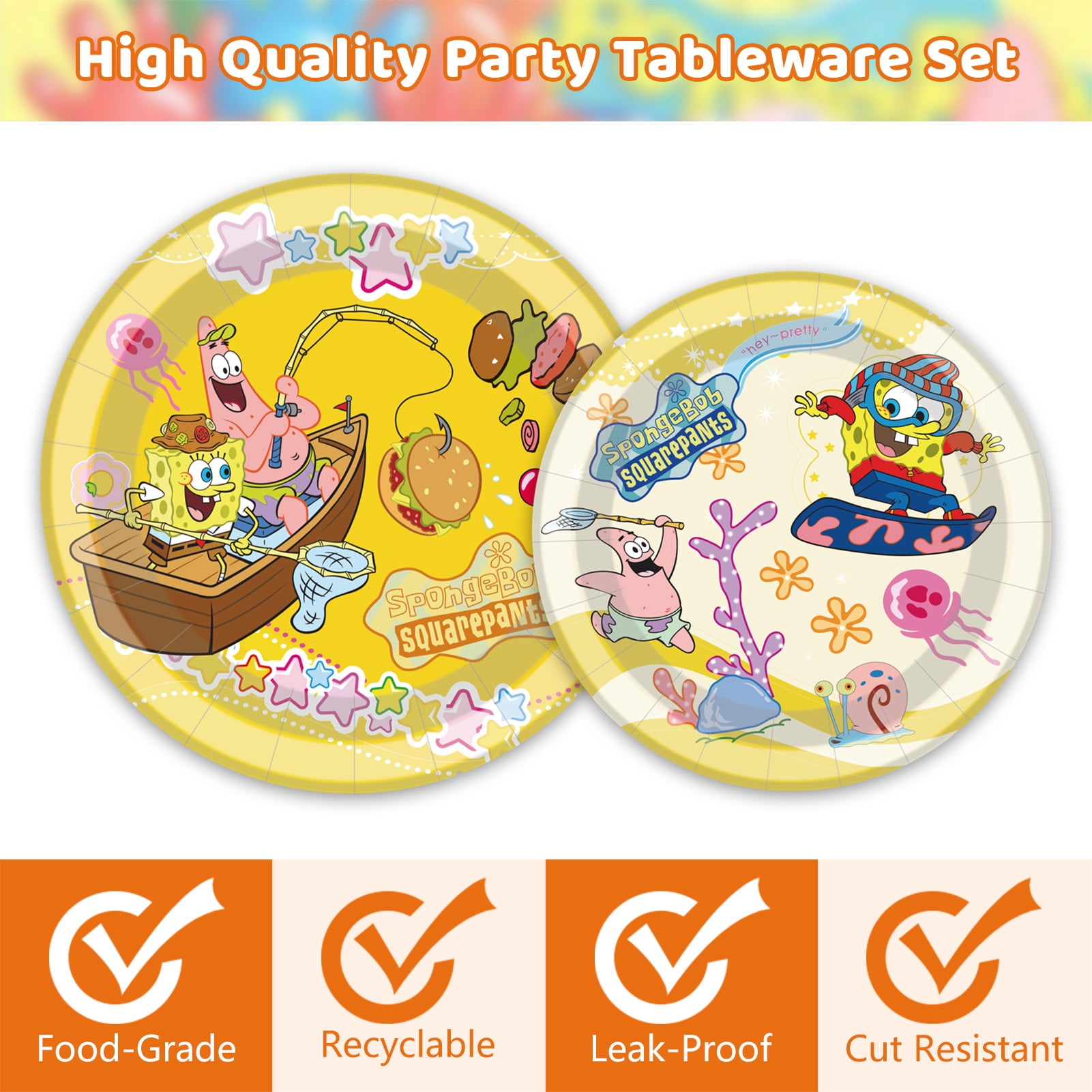 Raveparty SpongeBob Birthday Party Supplies Tableware Set (Yellow, 77 Pcs) 2szq6