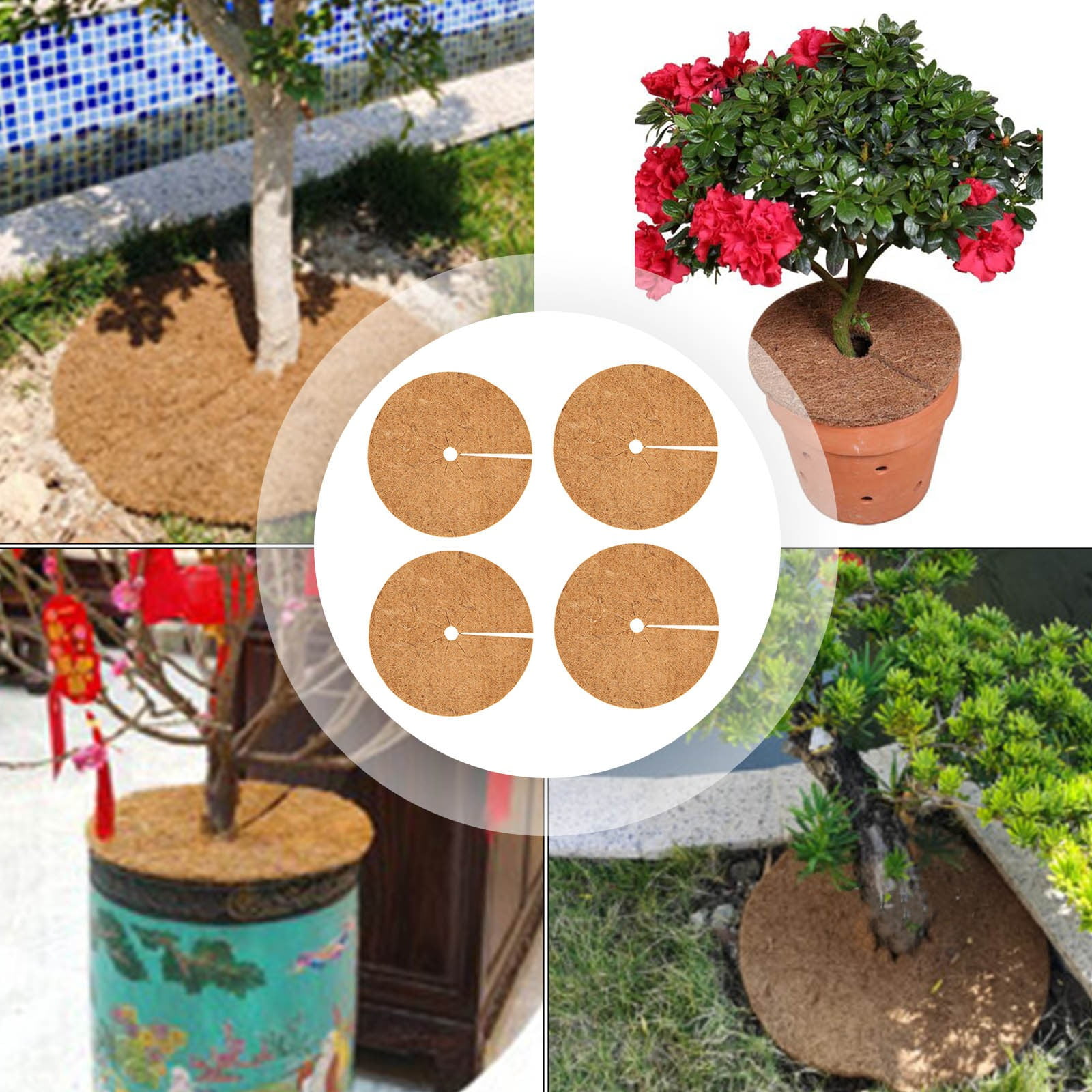 CaraMart Coconut Fiber Mulch Tree Rings for Winter Plant Protection (Natural, 15.75 in) 6wbip