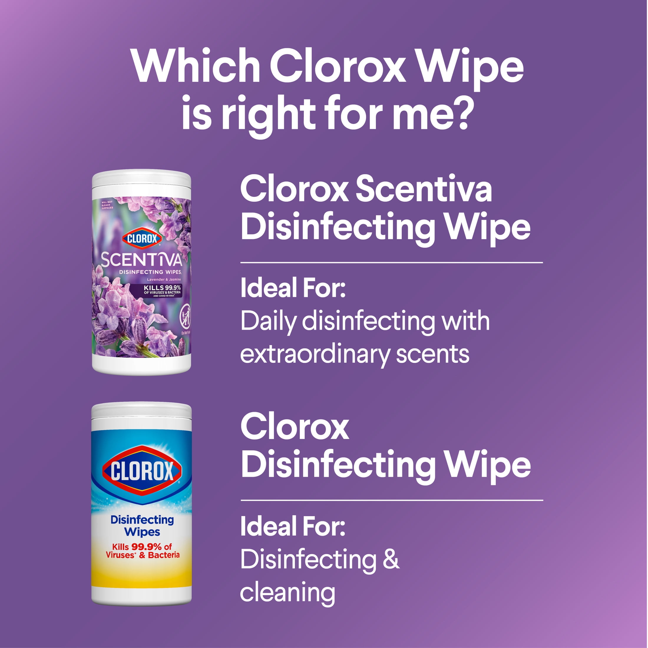 Clorox Scentiva Disinfecting Wipes, Lavender and Jasmine, Multi-Surface Cleaning (White, 75 Count) 2ttls