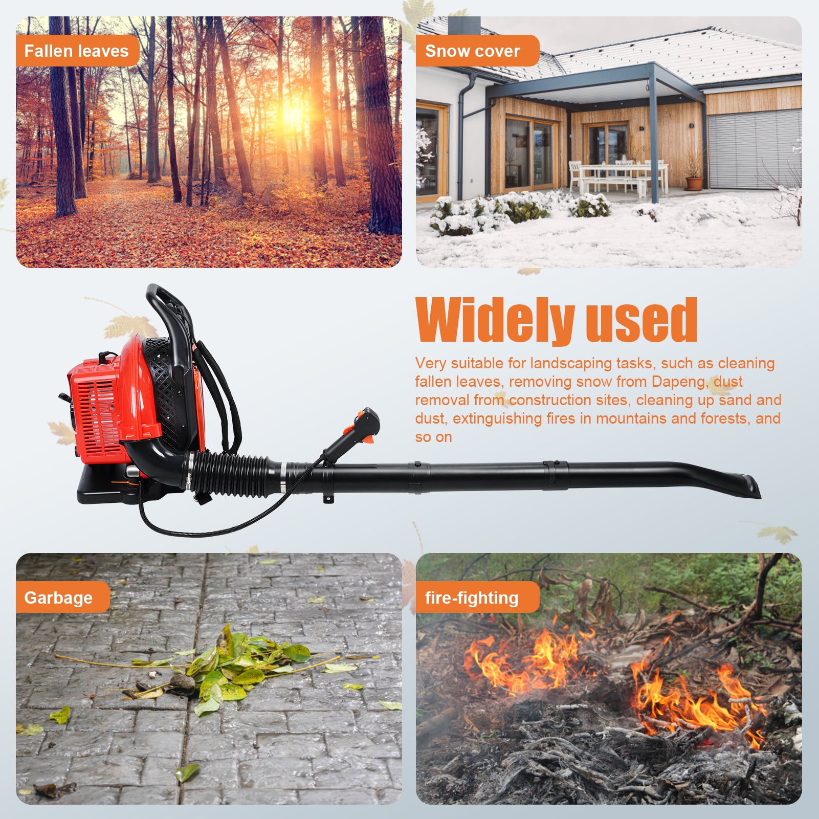 Jiledu Gas-Powered Backpack Leaf Blower (63cc, 665 CFM, 3hp) oqosn