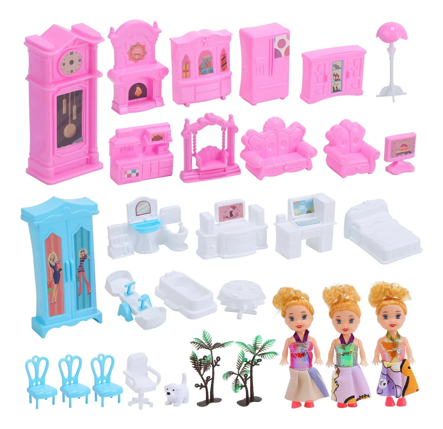 Lenbar 16-Room Dollhouse Playset with Furniture, Accessories, Colorful Lights and 3 Dolls (Pink) 7dbl9