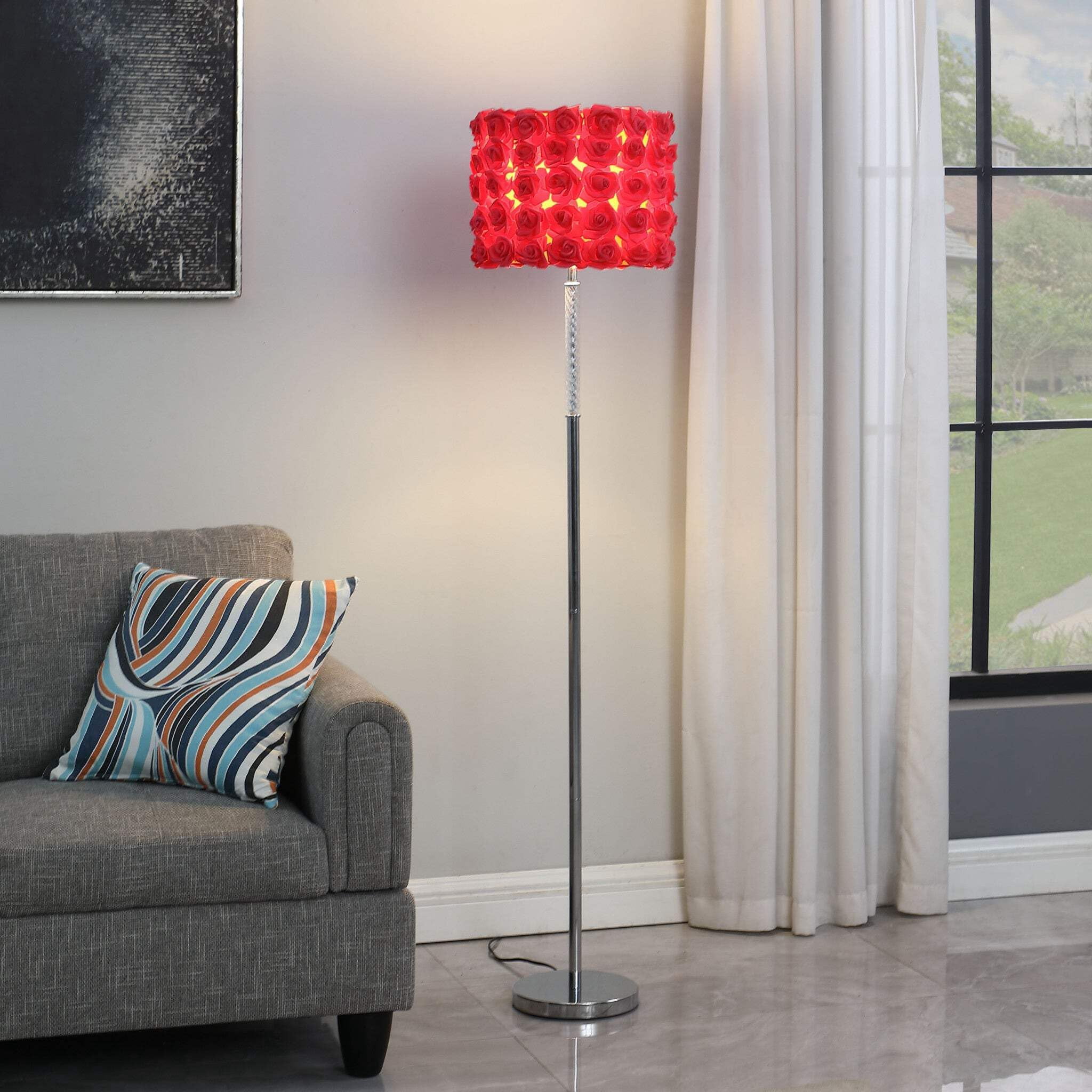 HomeRoots Traditional Steel Floor Lamp with Red Drum Shade (63 in) zqira