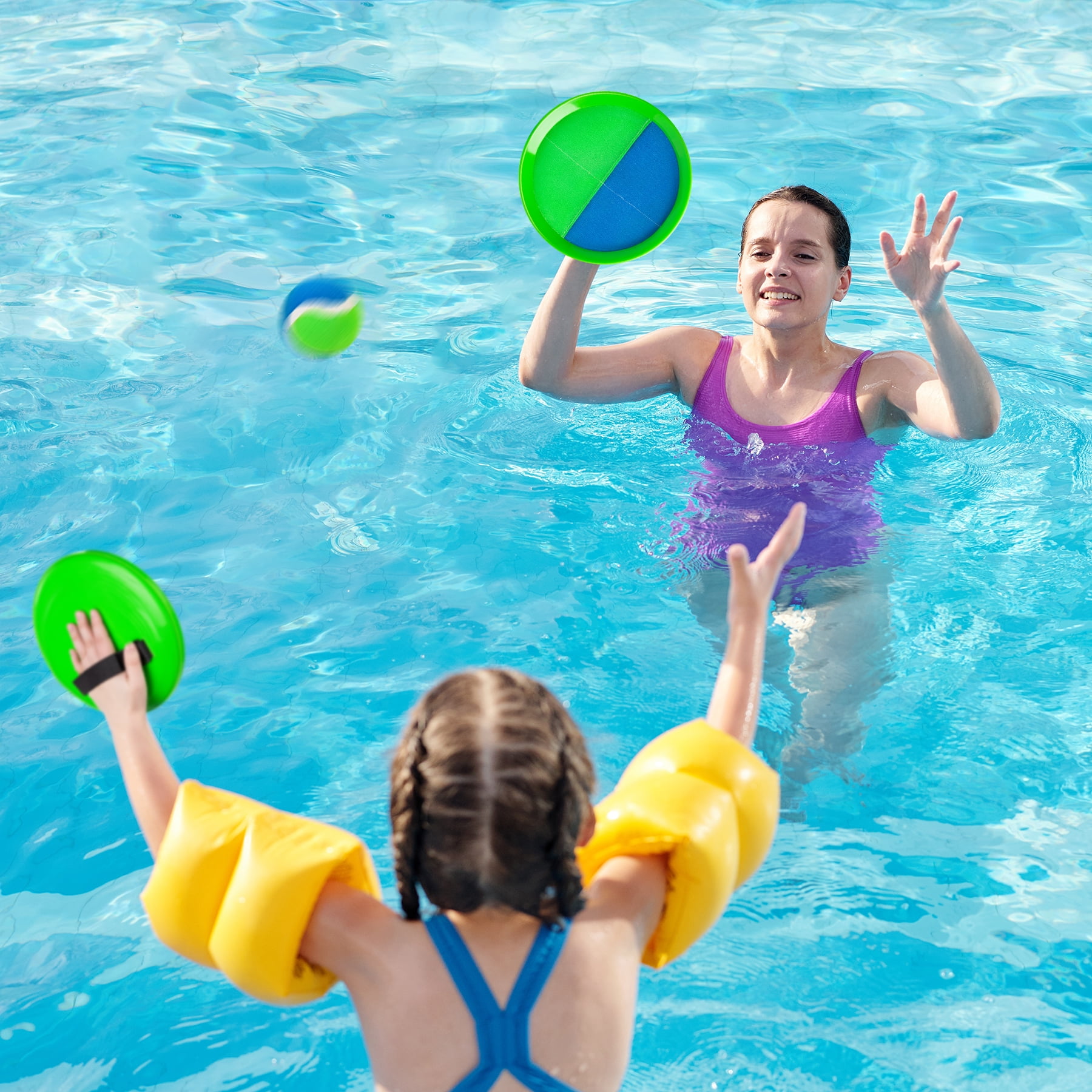 PlayZap Toss and Catch Ball Set, Outdoor Backyard and Beach Game with Adjustable Straps (Blue, 8 in Paddles, 4-Pack) cwhz4